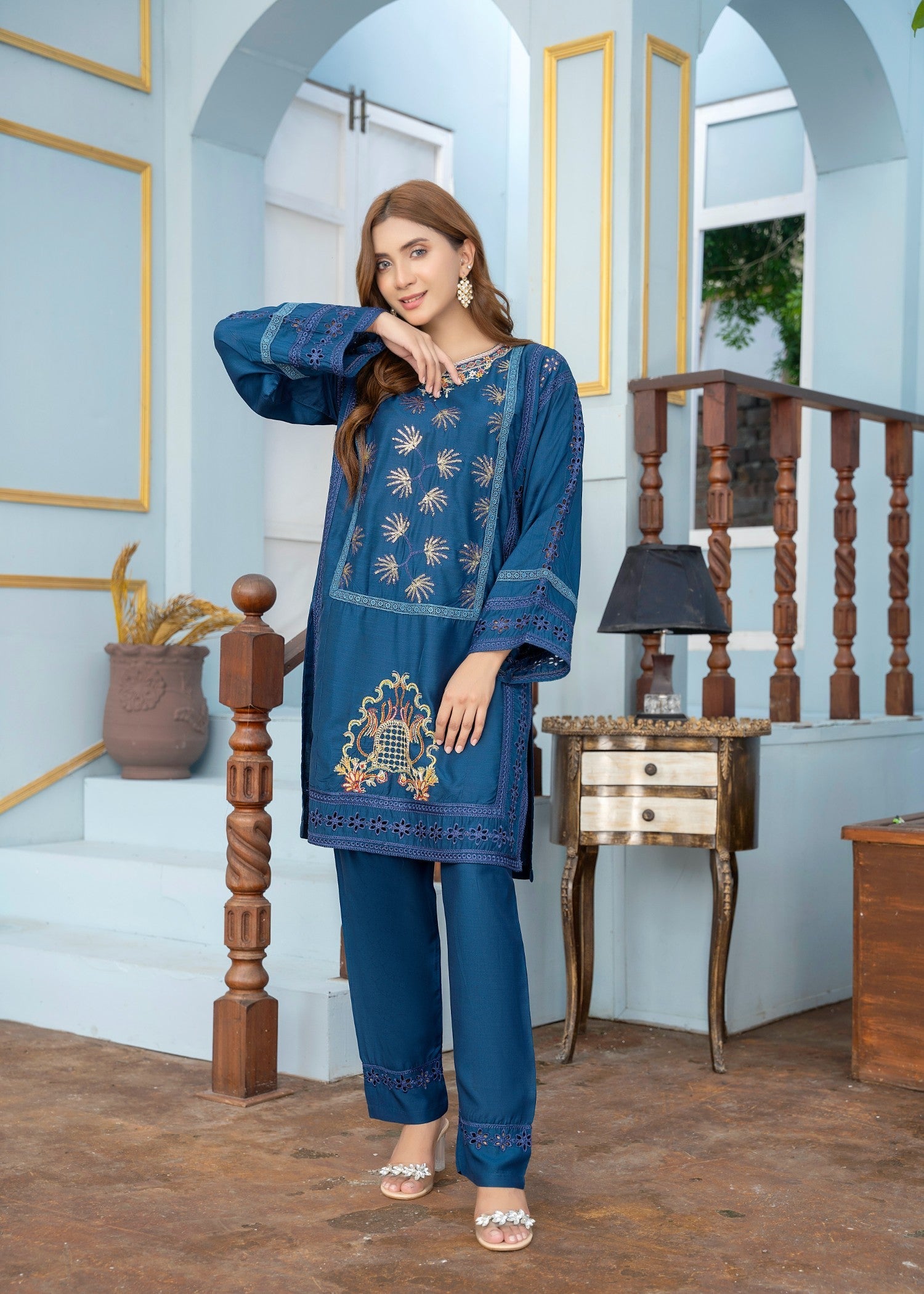 viscose Kurta Set in Navy blue