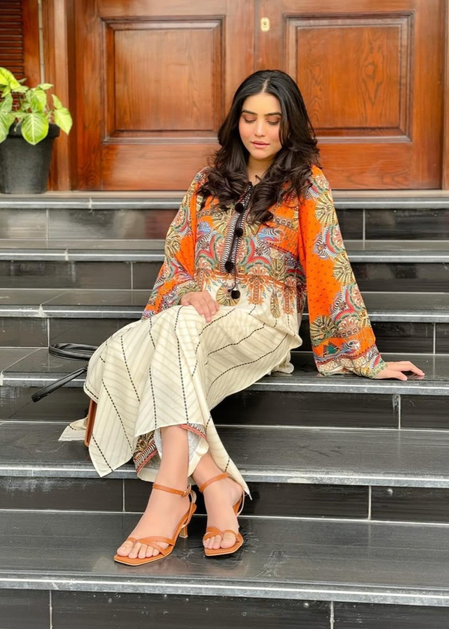 poly lawn Co Ord Sets in Orange