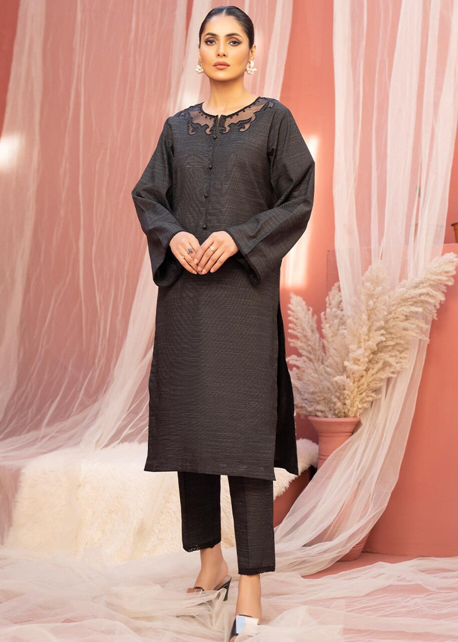 slub cambric Kurta Set in Charcoal black