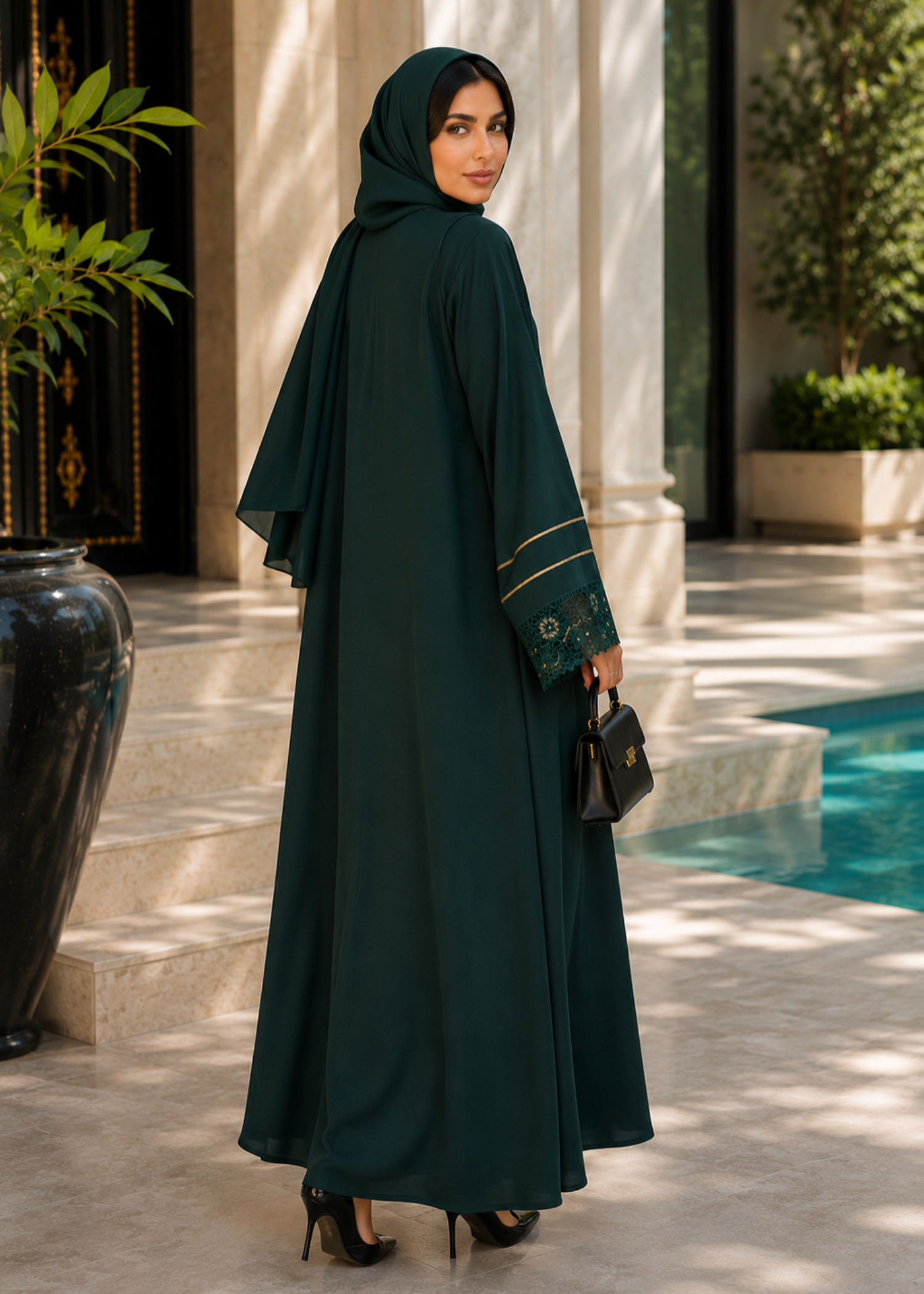 nidha Abaya in Bottle green