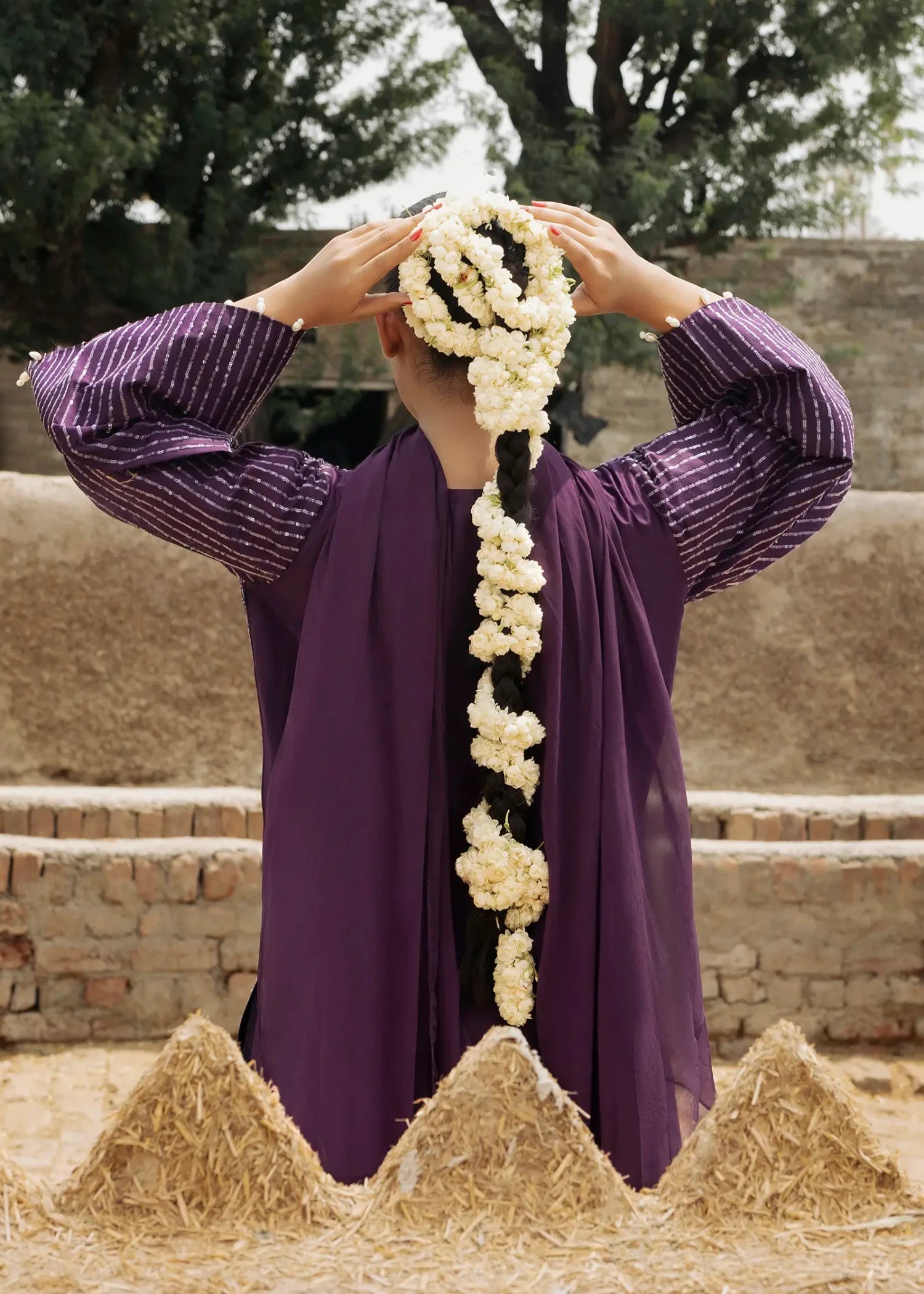 lawn cotton Kurta Set in Purple heart