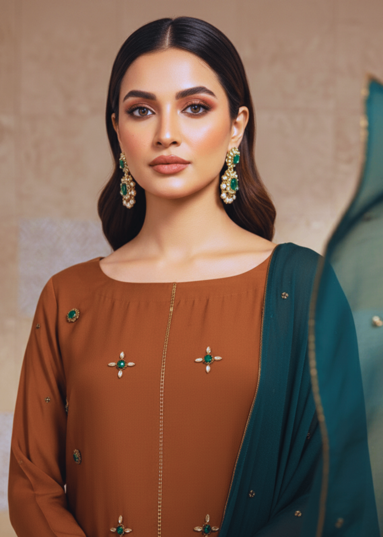 silk Kurta Set in Saffron, green