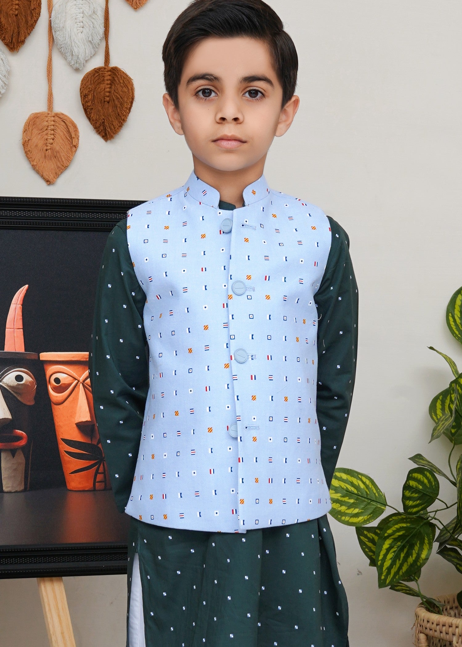 jamawar Waistcoat in Ice blue