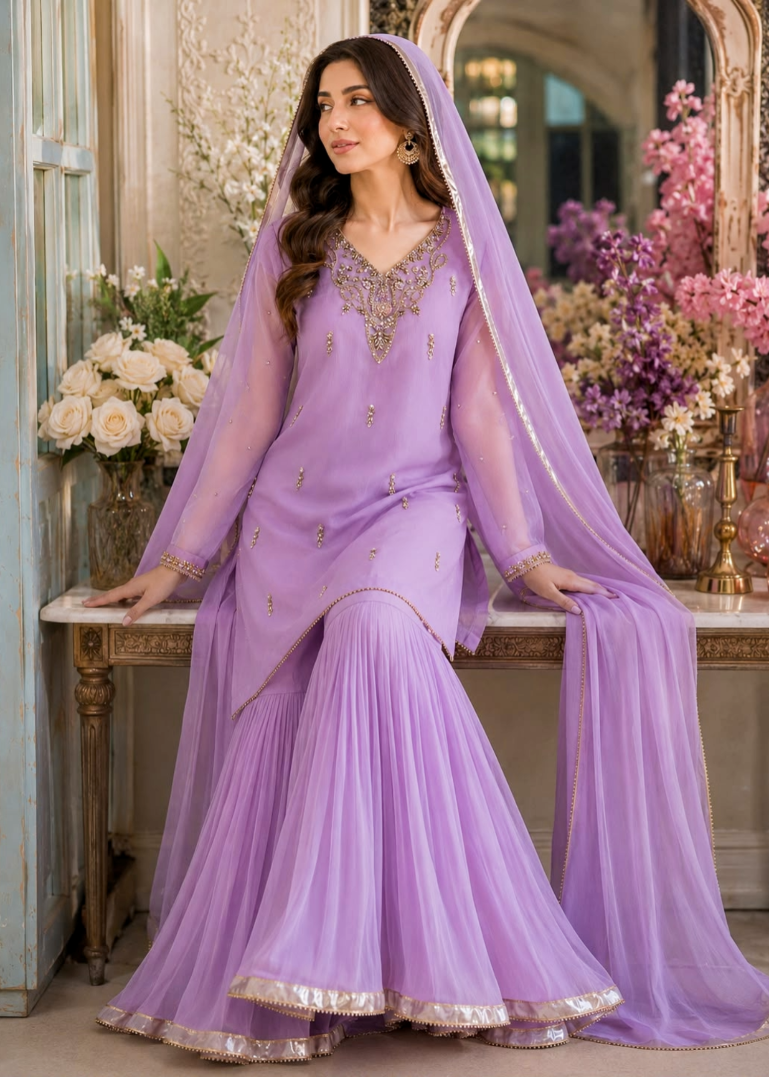 chiffon Gharara in Purple mountain majesty