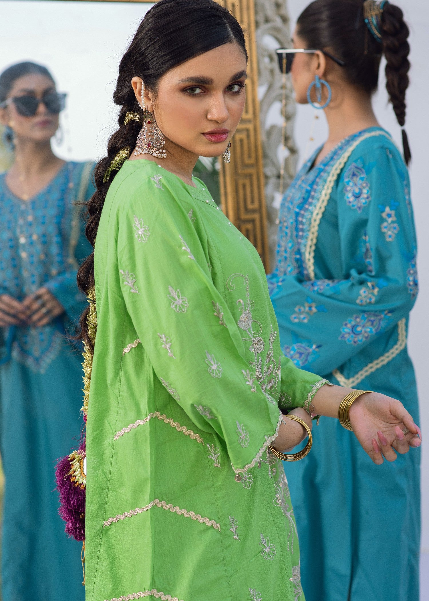 slub lawn Kurti in Herb green