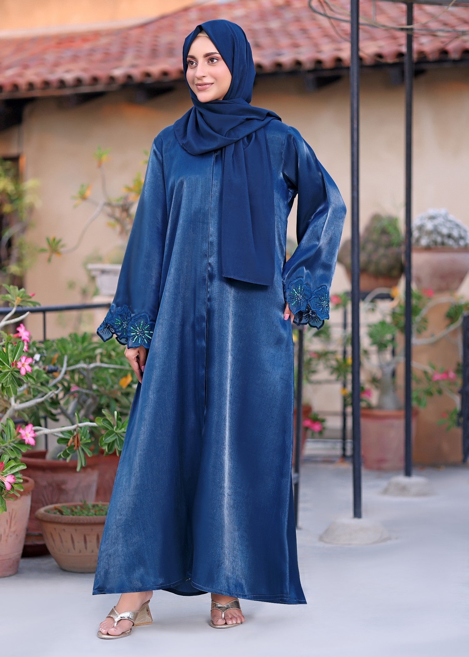 silk georgette Abaya in Blue