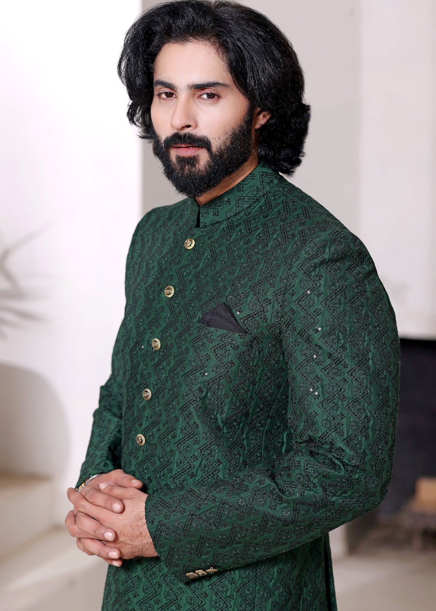 raw silk Prince Coat in Green