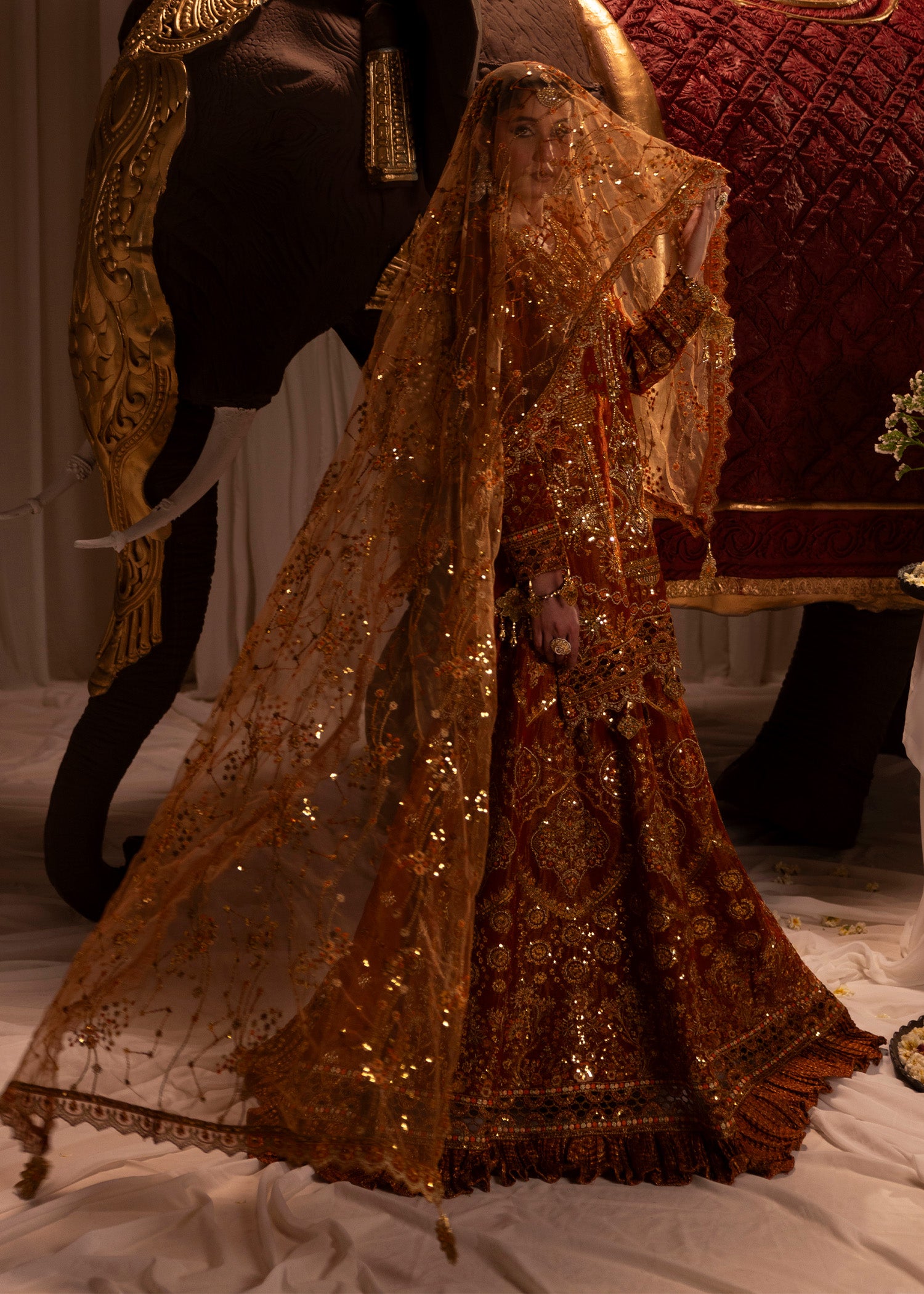 masuri Lehenga in Burnt orange