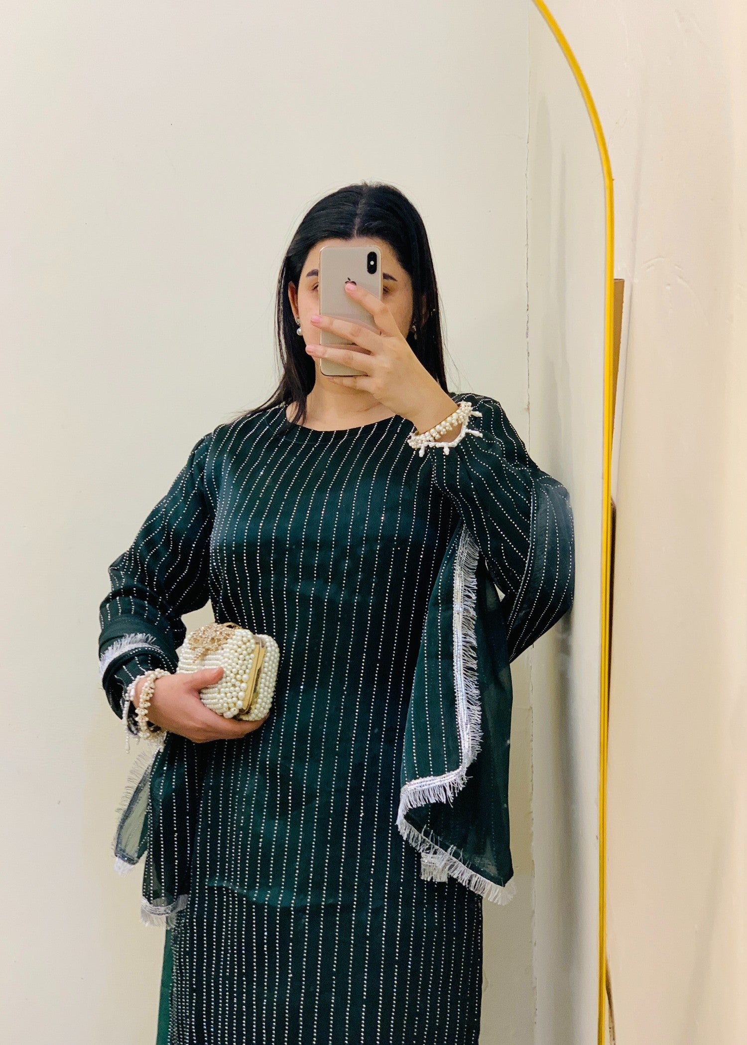 crinkle Kurta Set in Bottle green