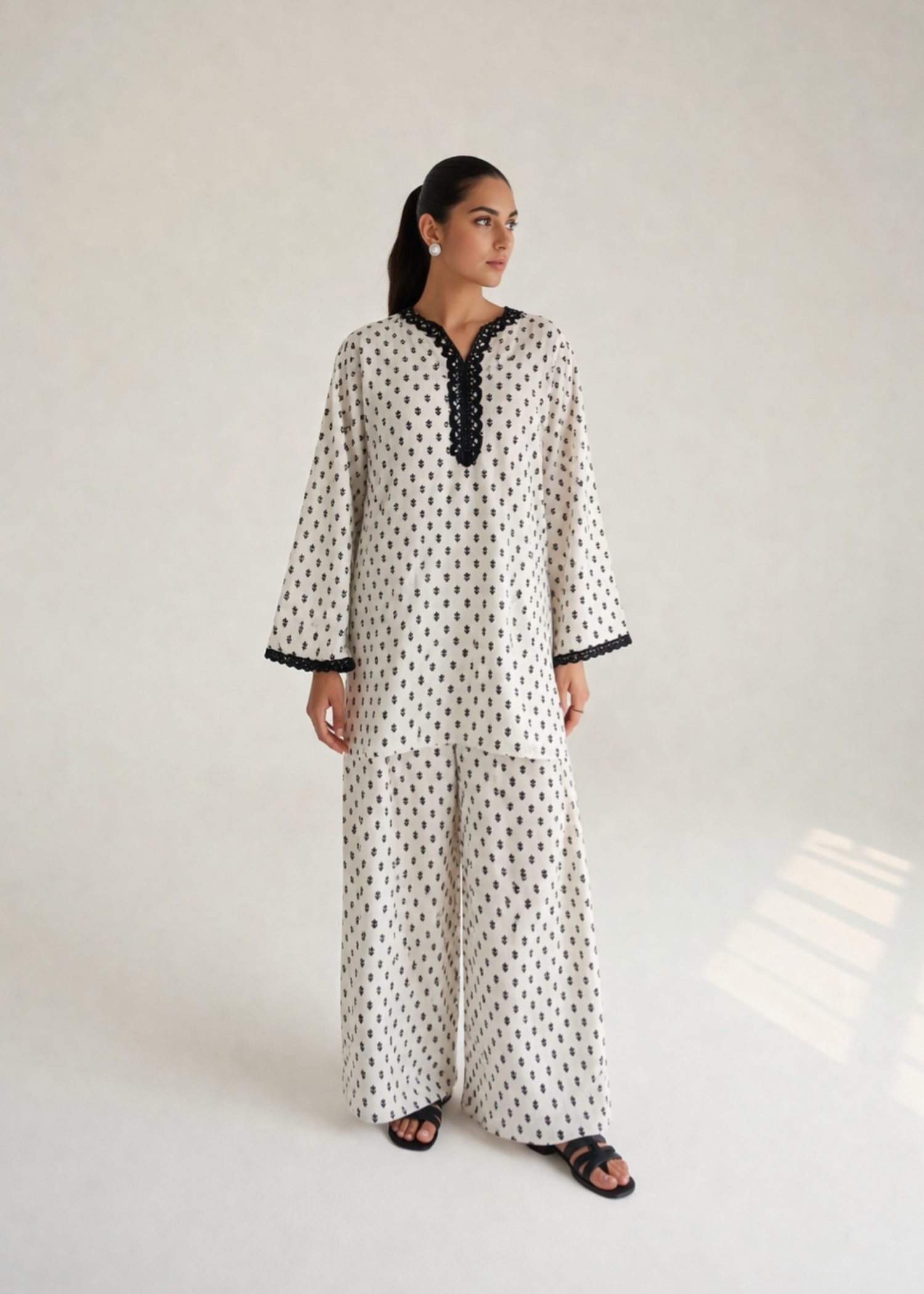 arabic lawn Co Ord Sets in White