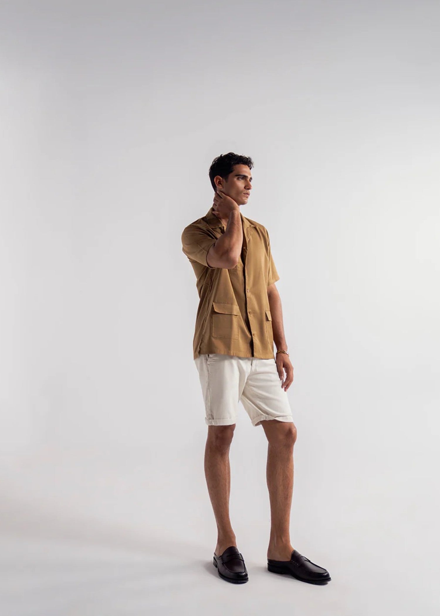 cotton Casual Shirt in Camel brown