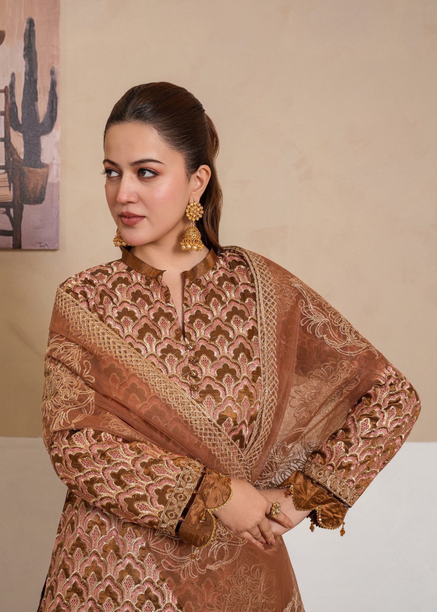 kattan silk Kurta Set in Tan brown, peanut
