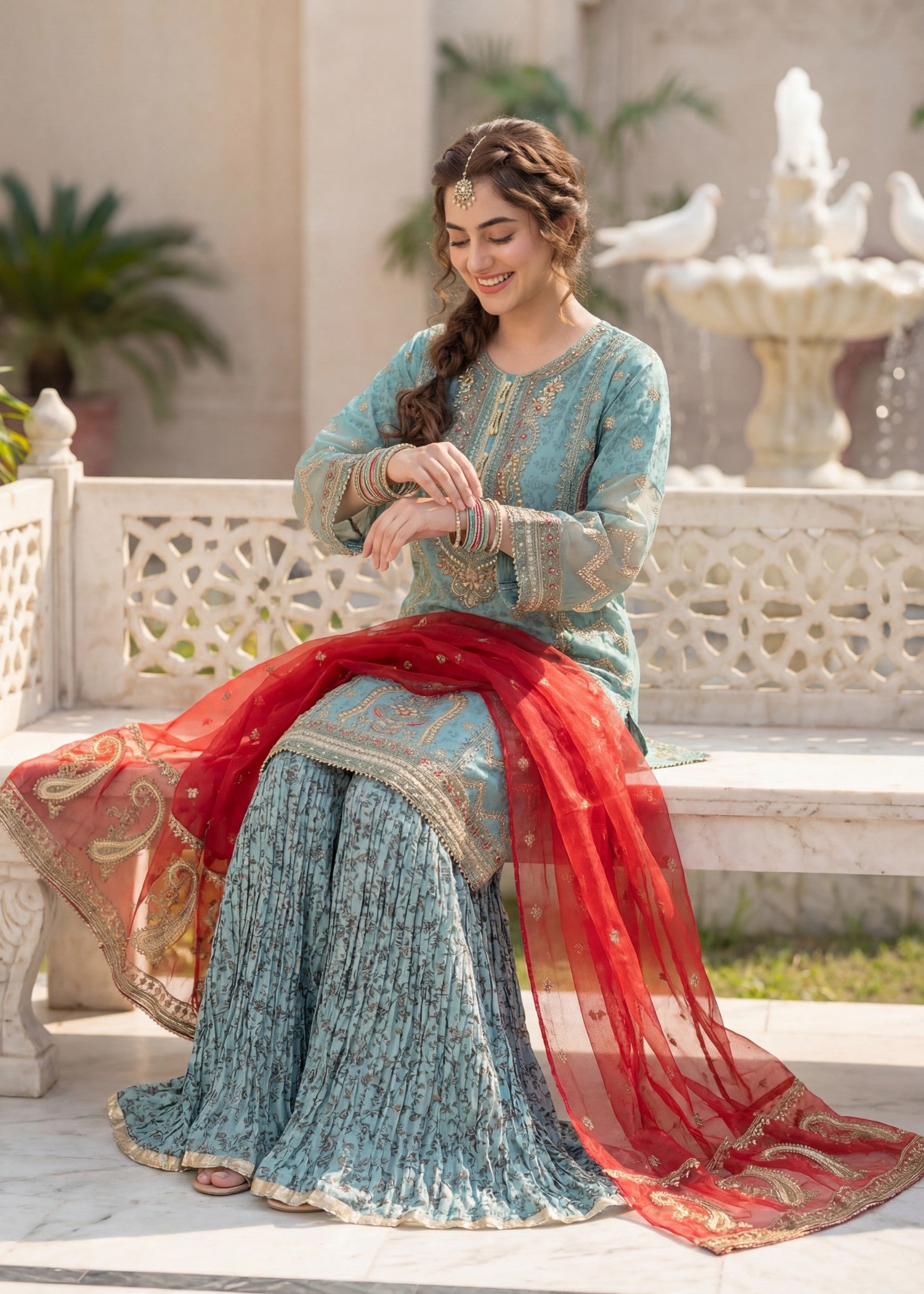 organza Sharara in Sea green