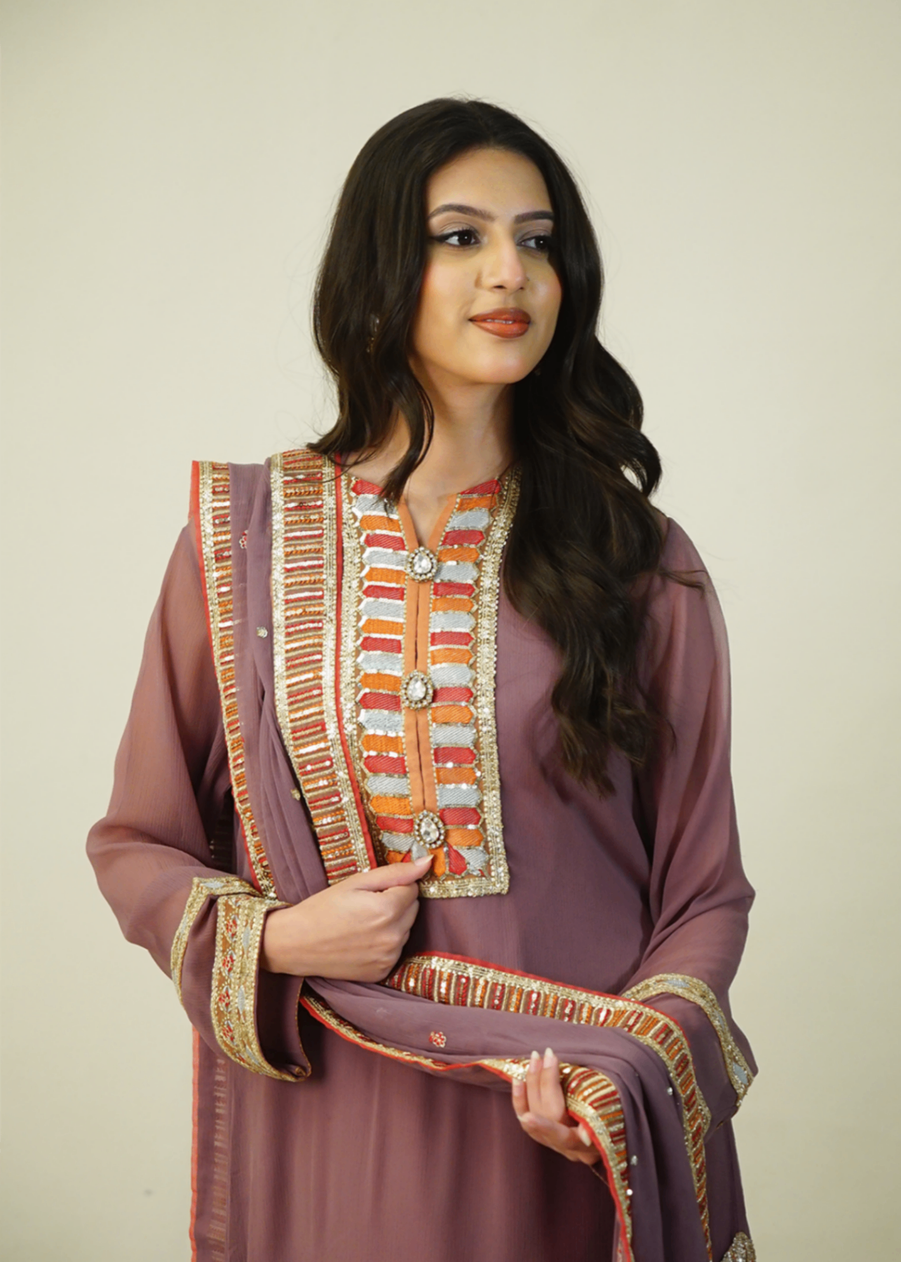 grip Kurta Set in Mauve pink