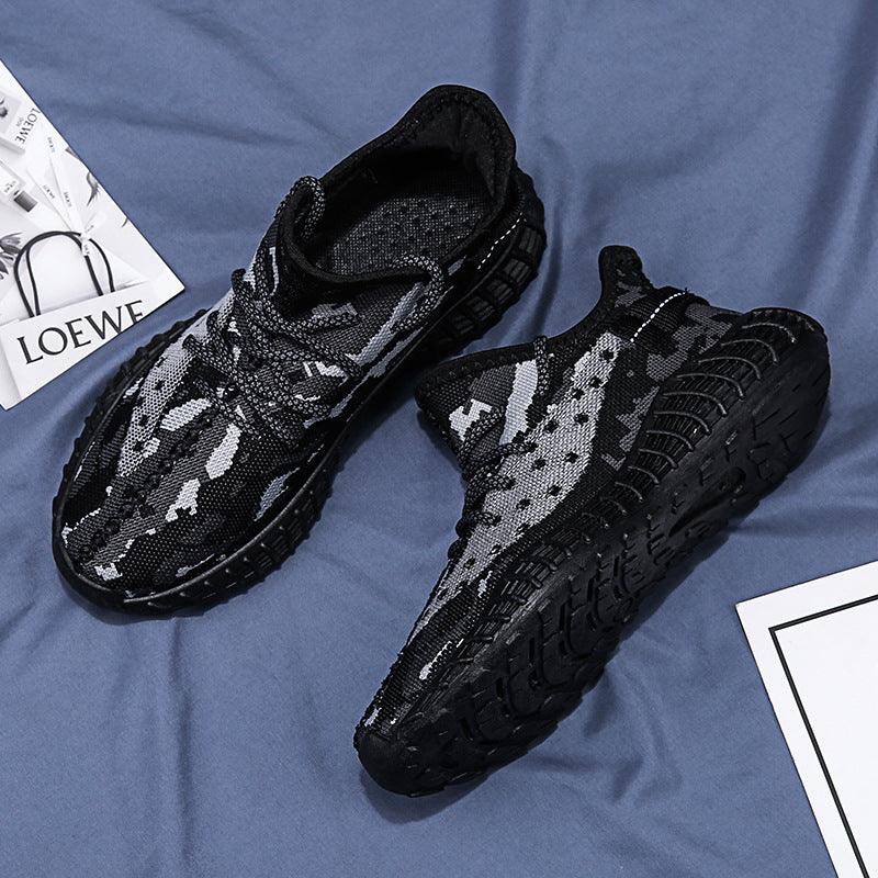 Men's platform low-top lace-up flying knit sneakers