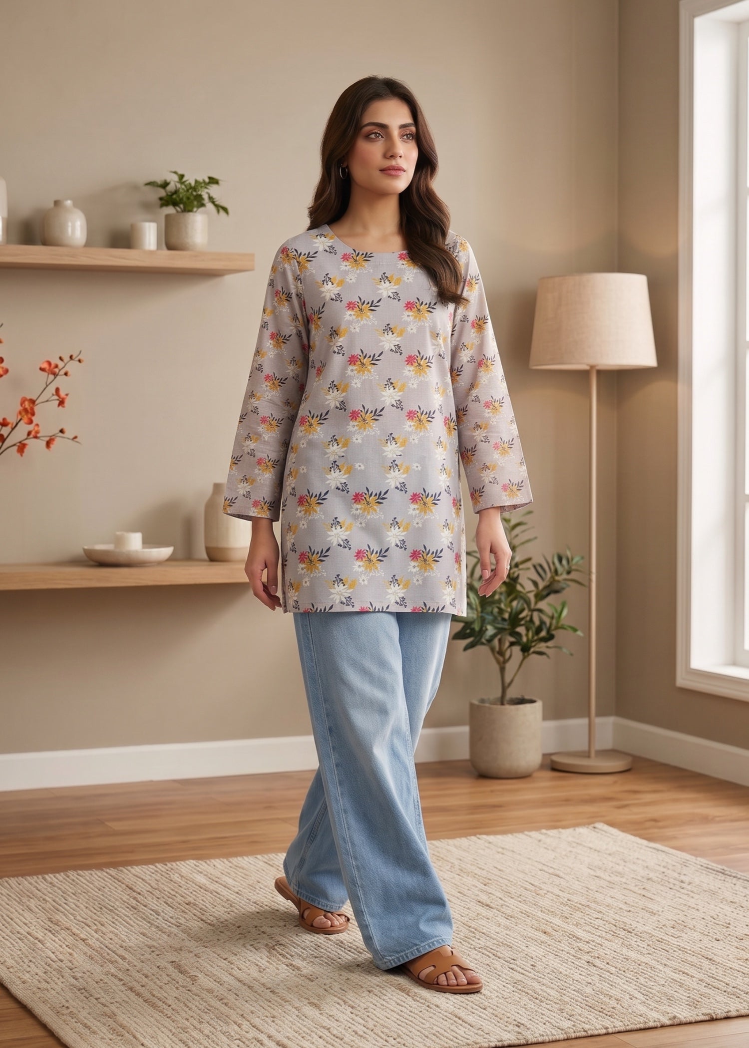 lawn cotton Kurti in Pastel grey