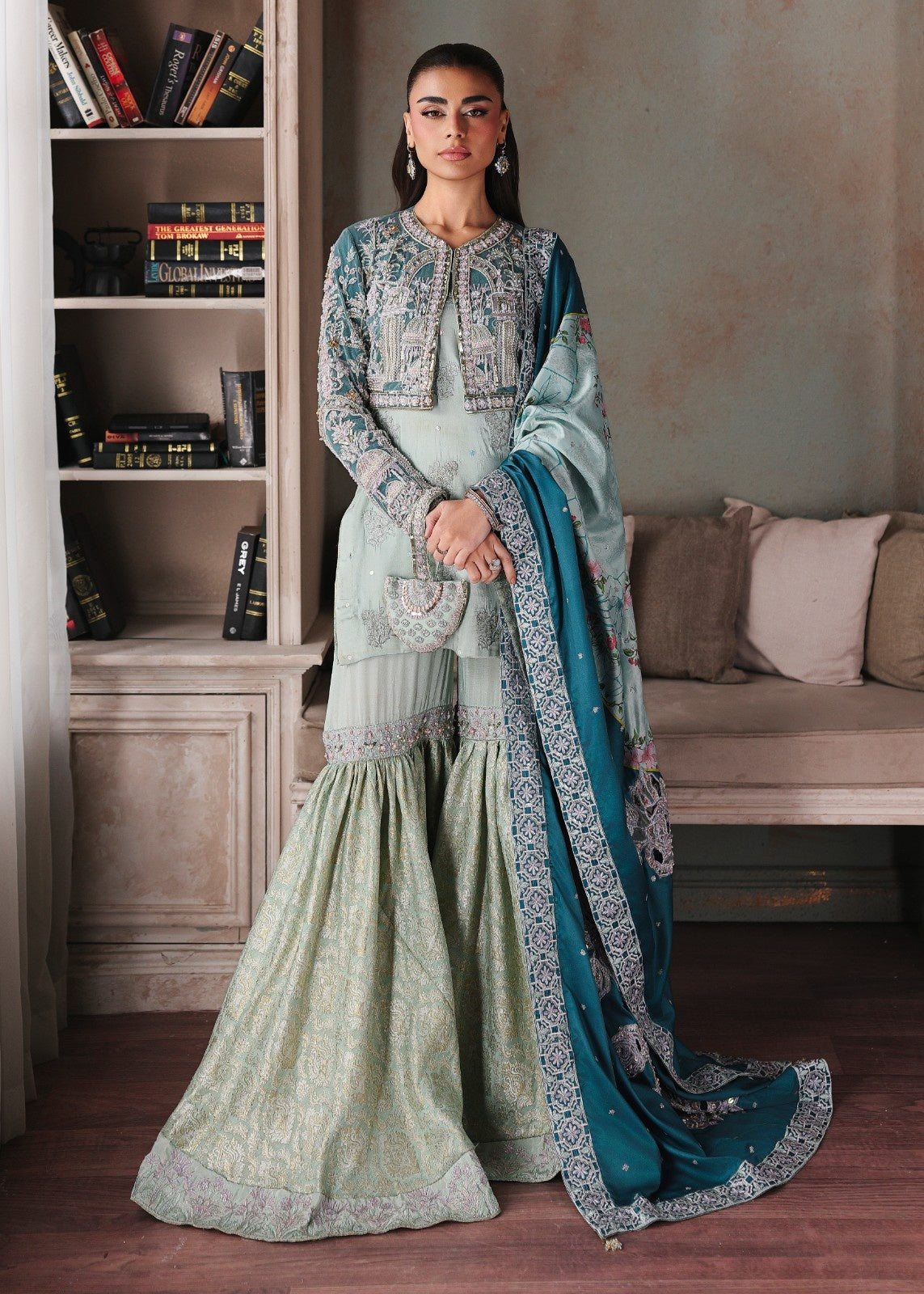 satin silk Gharara in Mint green, sea green