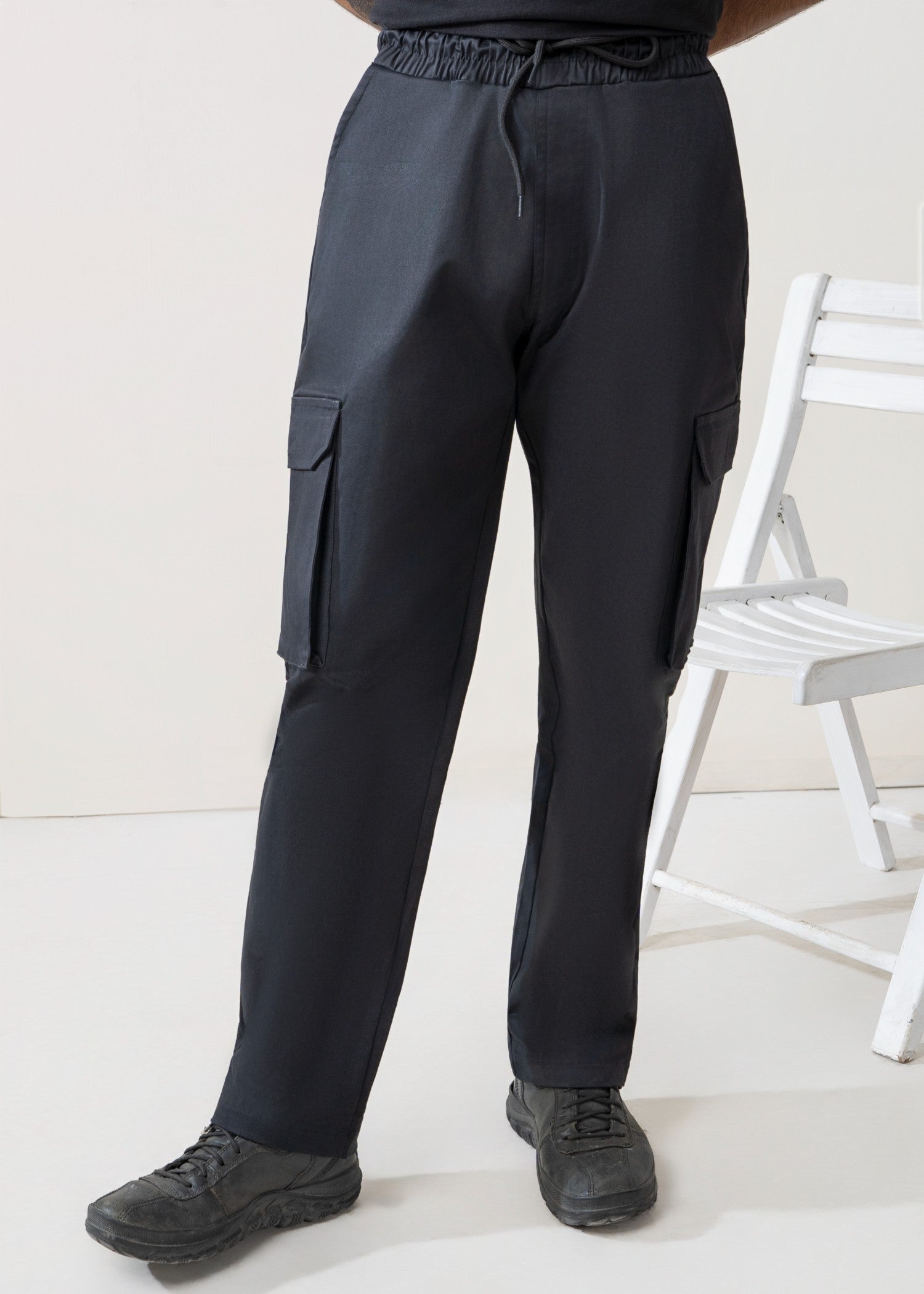 twill cotton Trousers in Charcoal black