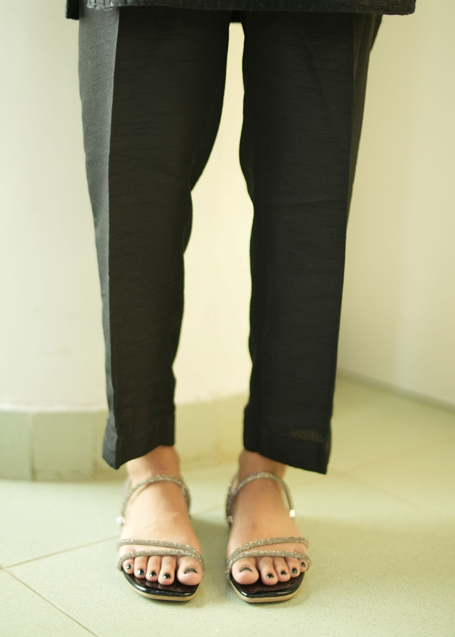 pk raw silk Trousers in Black