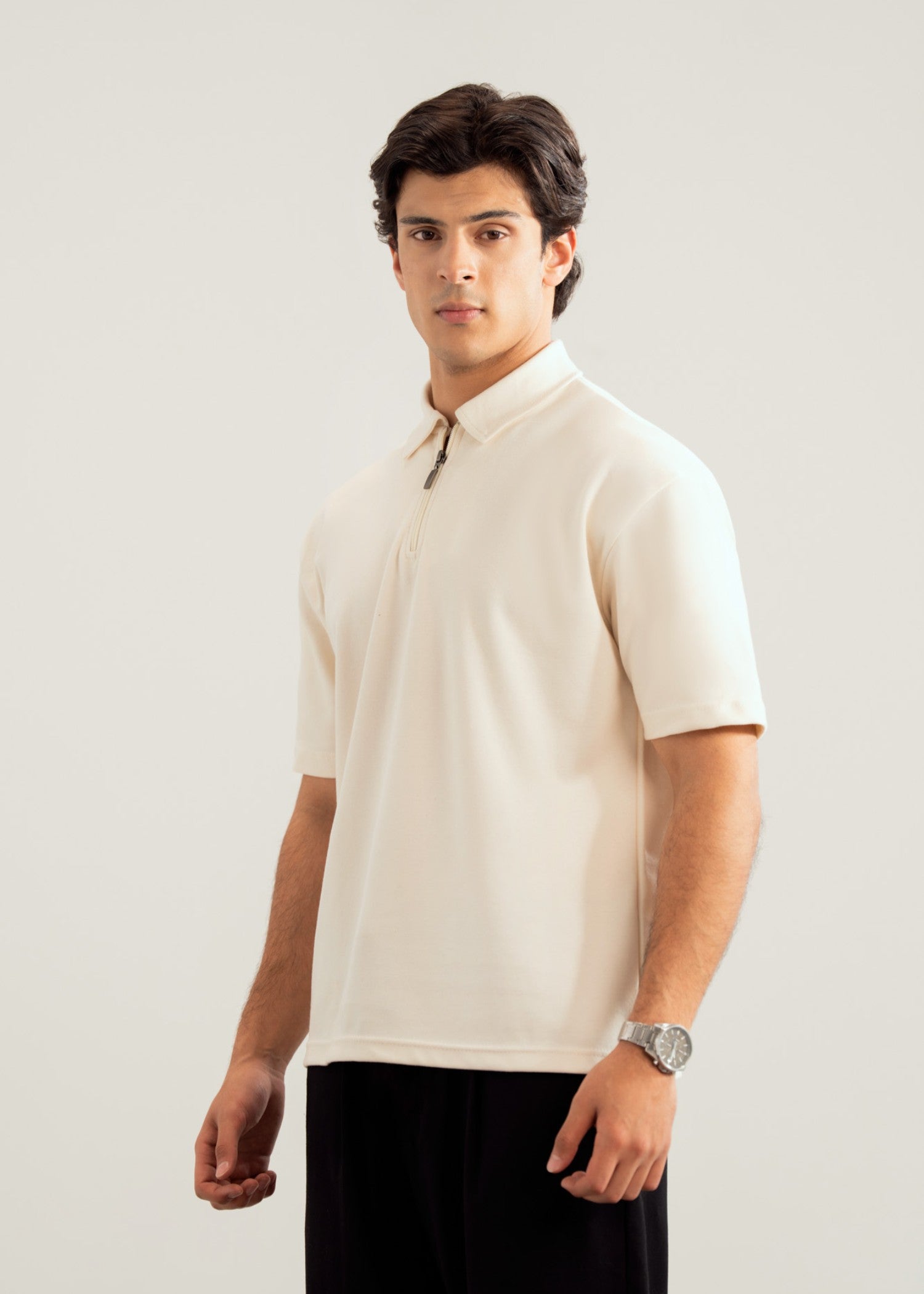interlock knit Polo Shirt in Off-white
