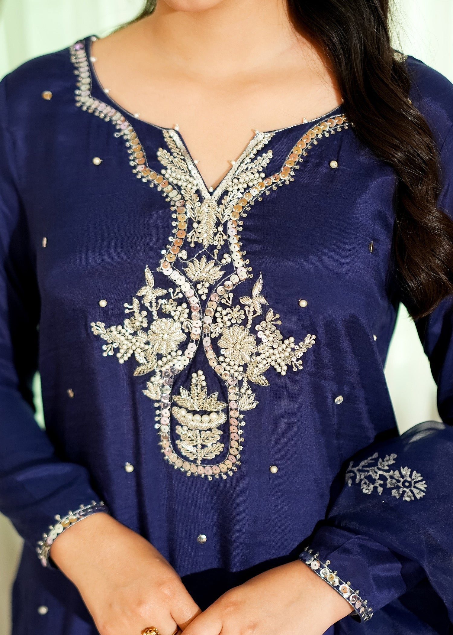 raw silk Kurta Set in Navy blue