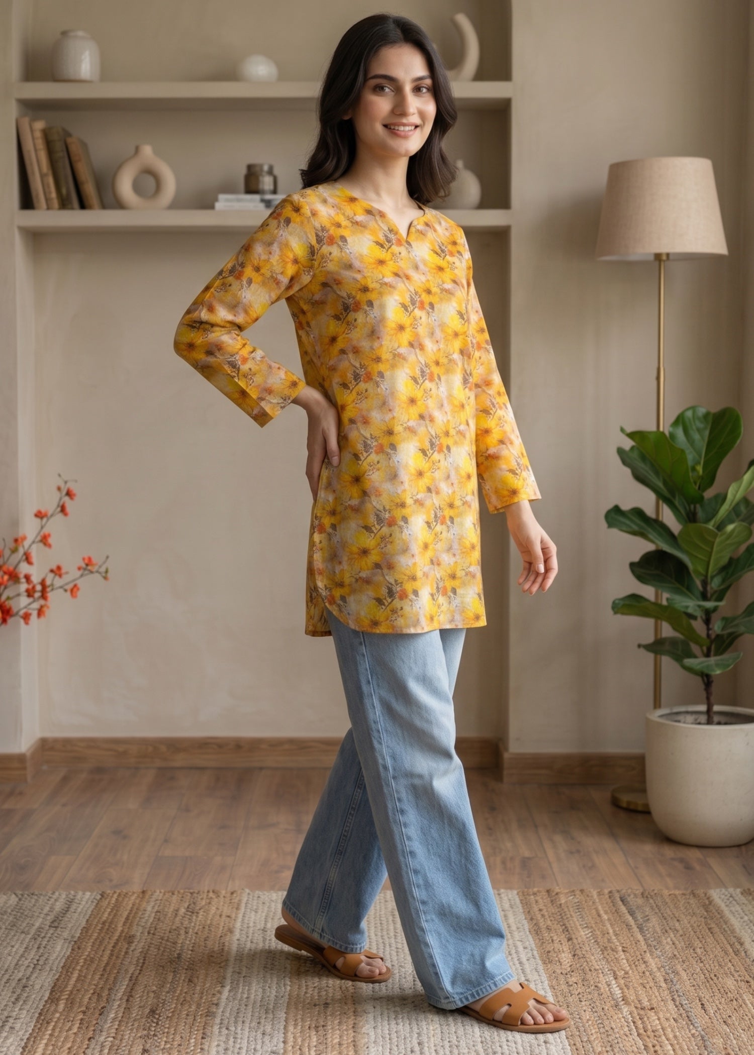 lawn cotton Kurti in Mellow yellow