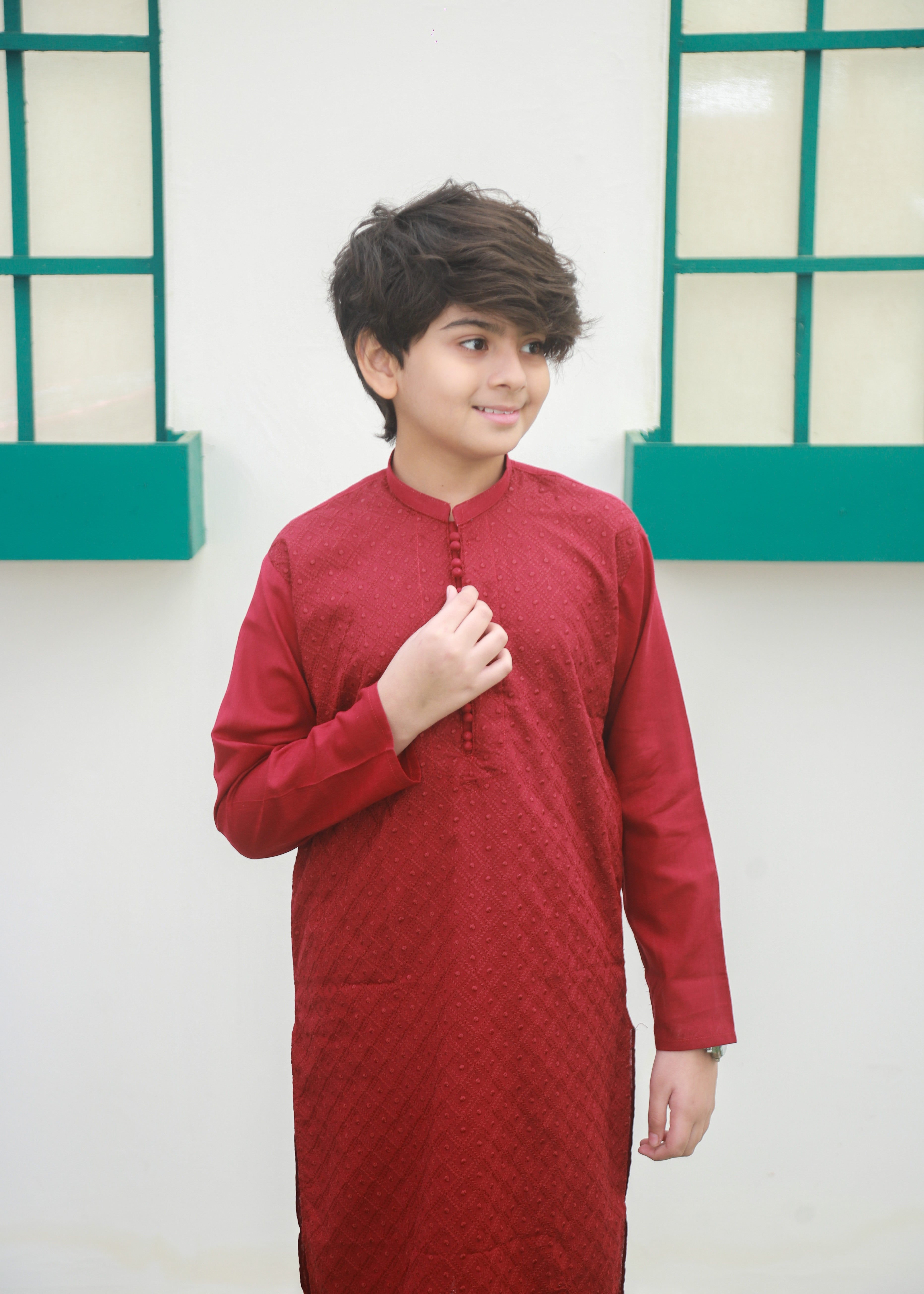 cotton Kurta Set in Crimson