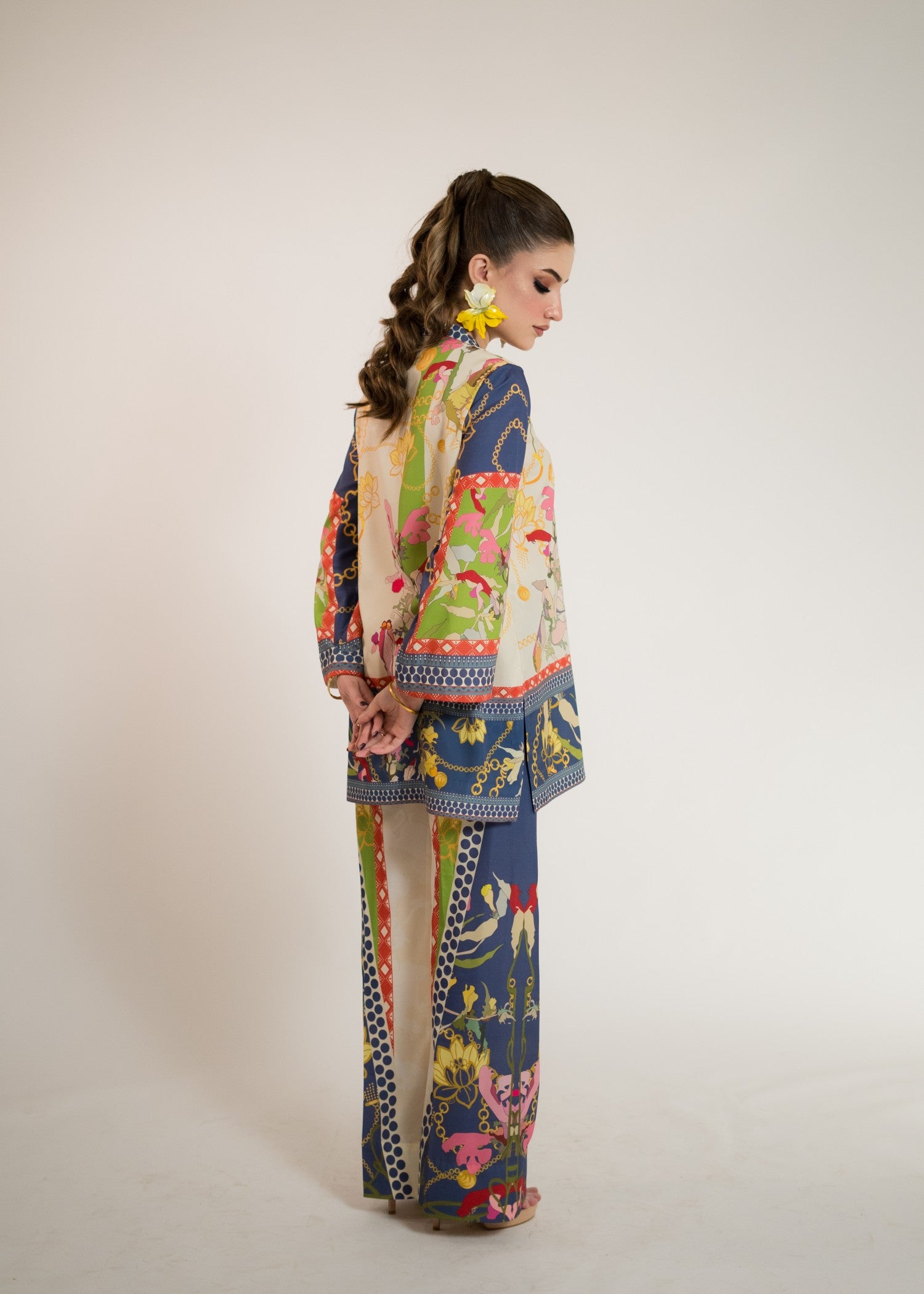 silk crepe Co ord Sets in Blue, cream