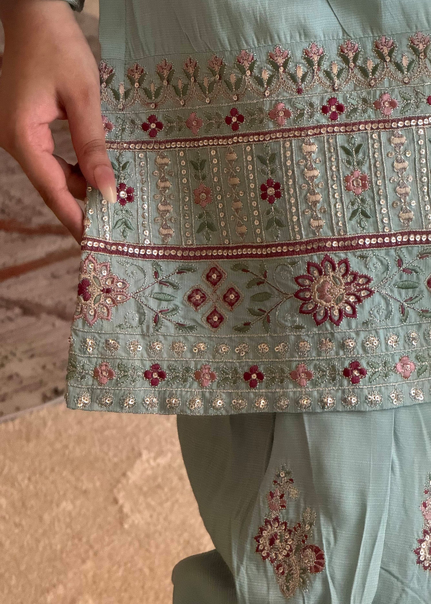 raw silk Kurta Set in Sky blue