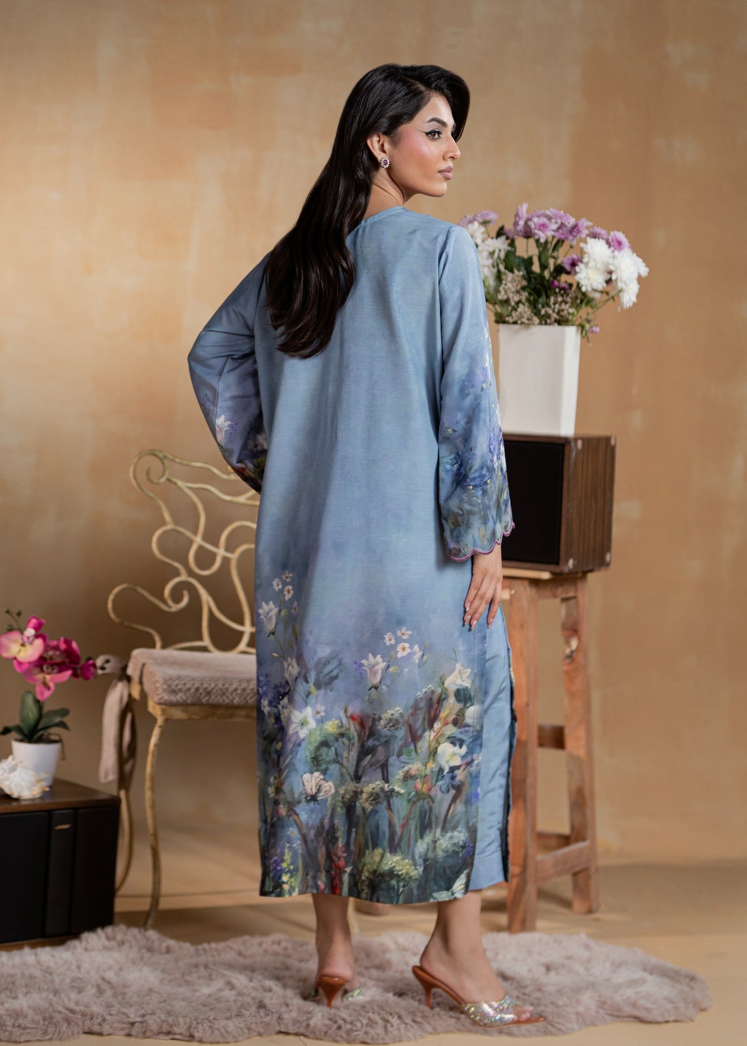 fine khaddar Kurta Set in Light blue
