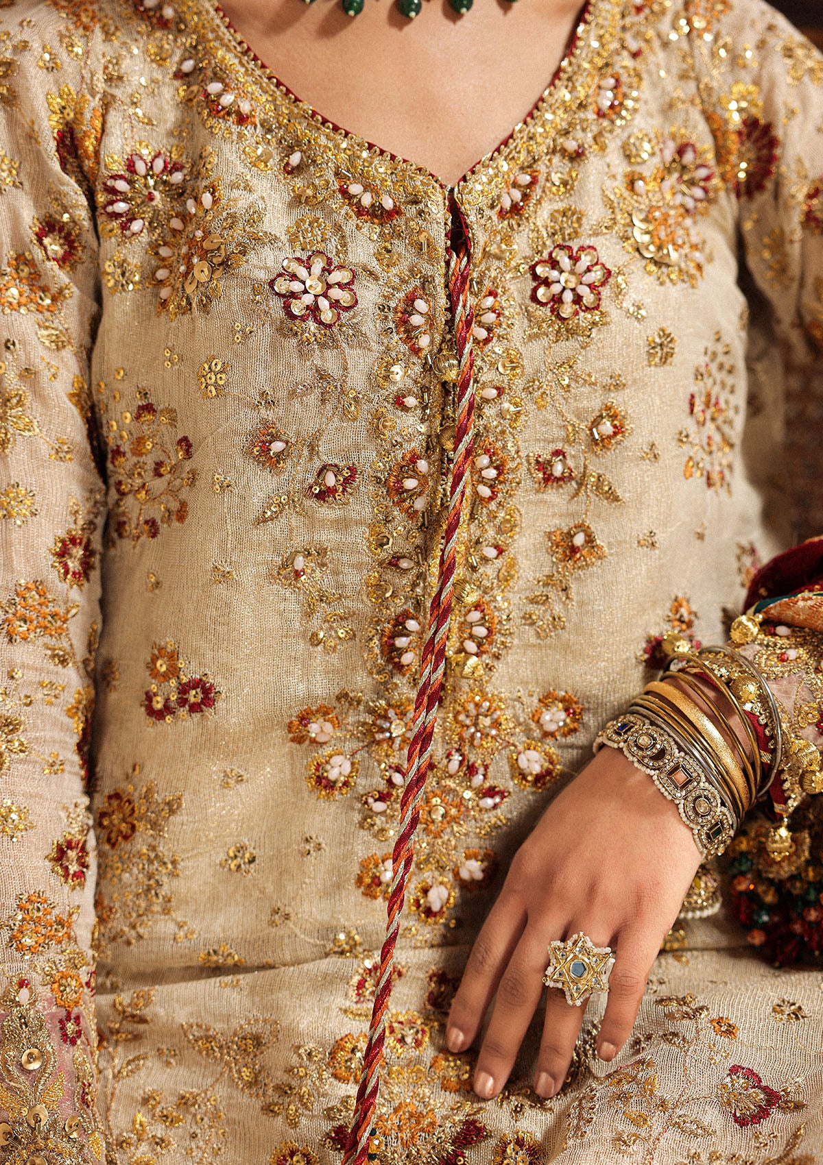 zari net Unstitched in Cream