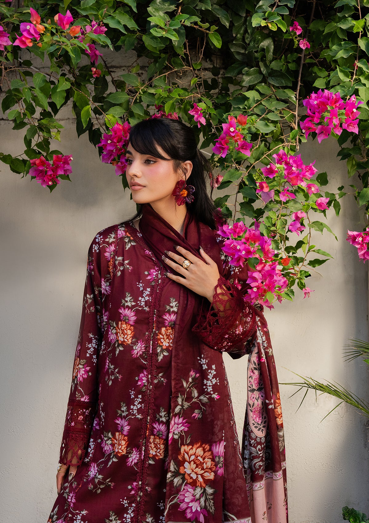 lawn Kurta Set in Blood red