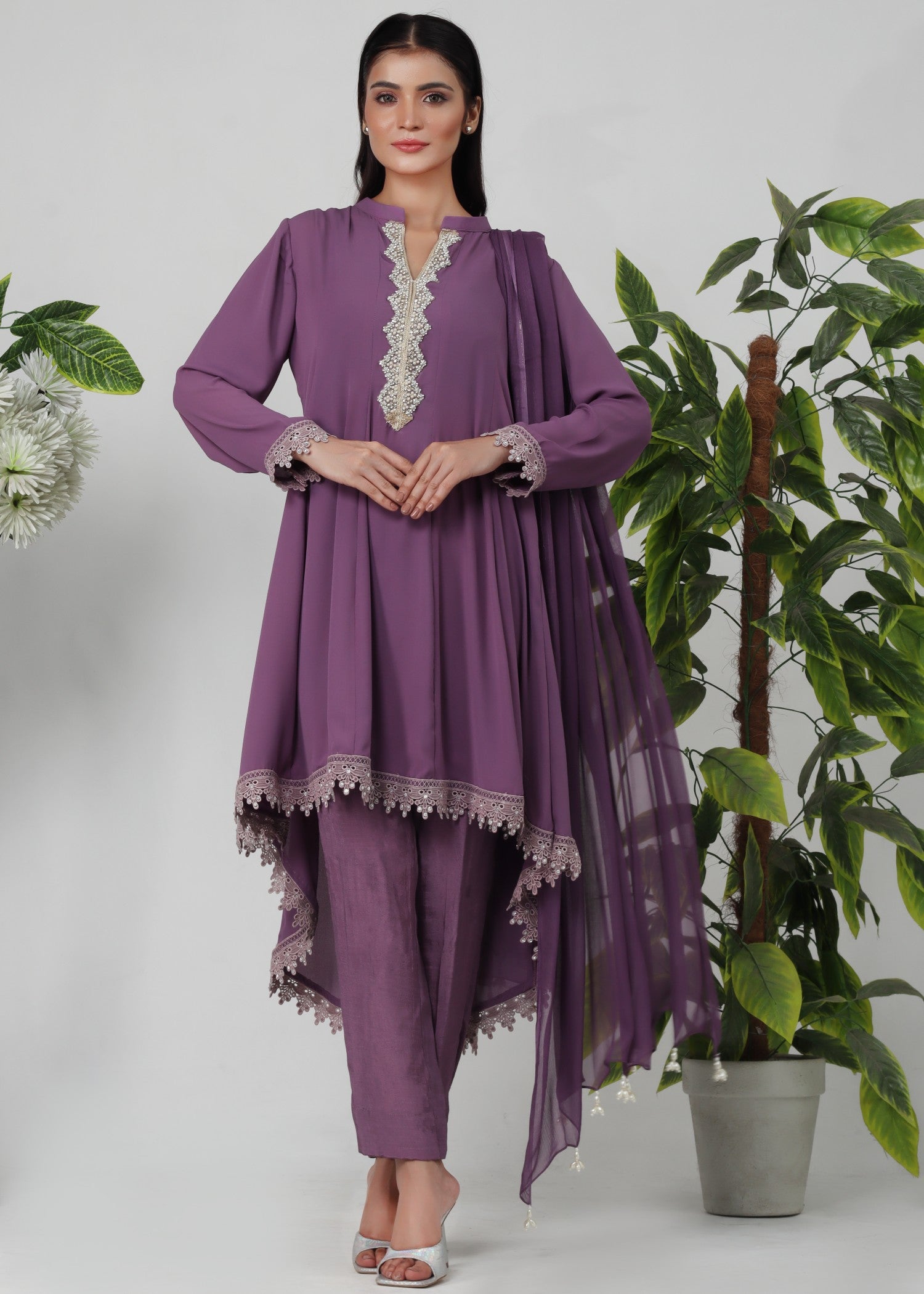 georgette chiffon Short Frock in Mauve