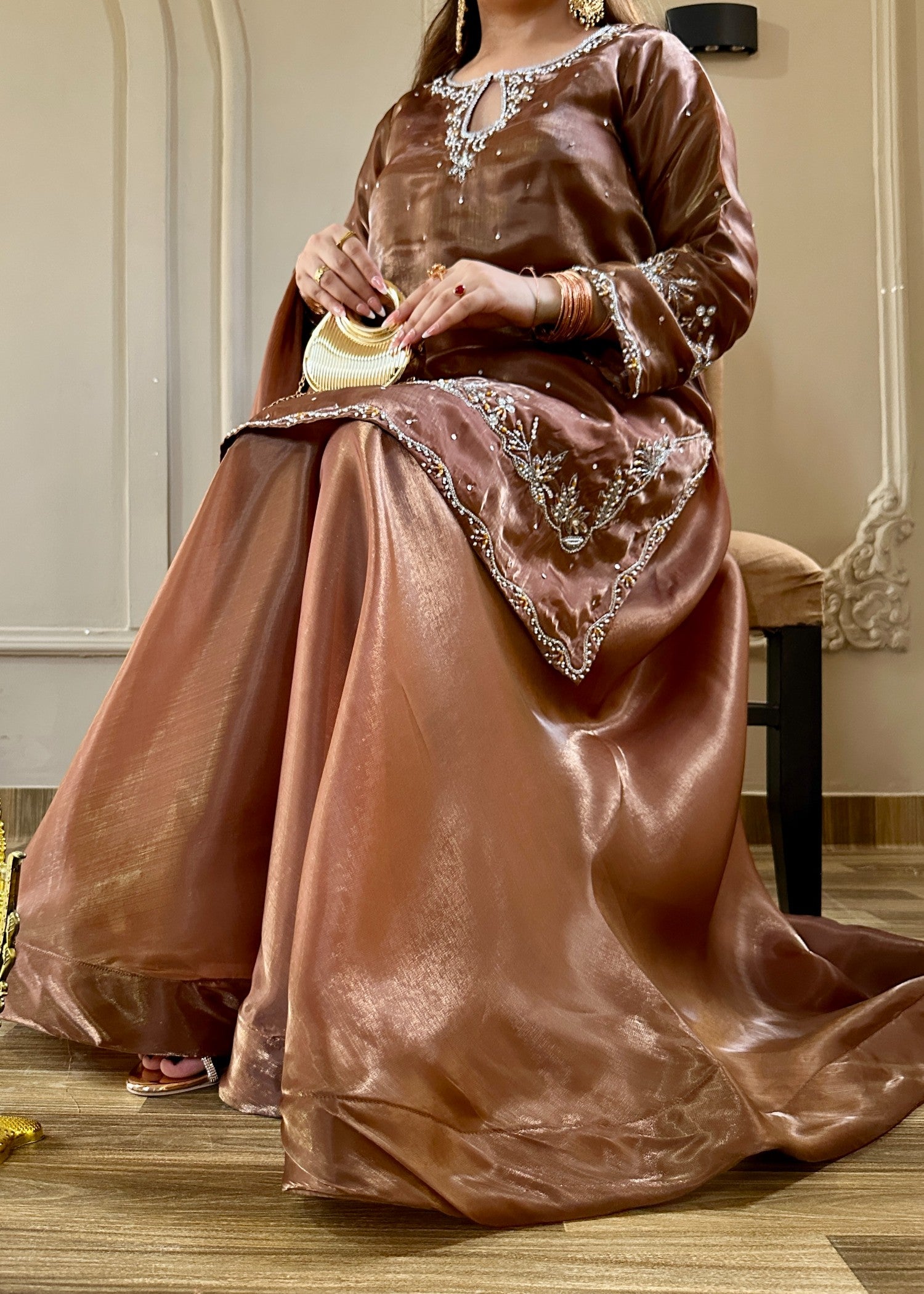silk Gharara in Coffee brown