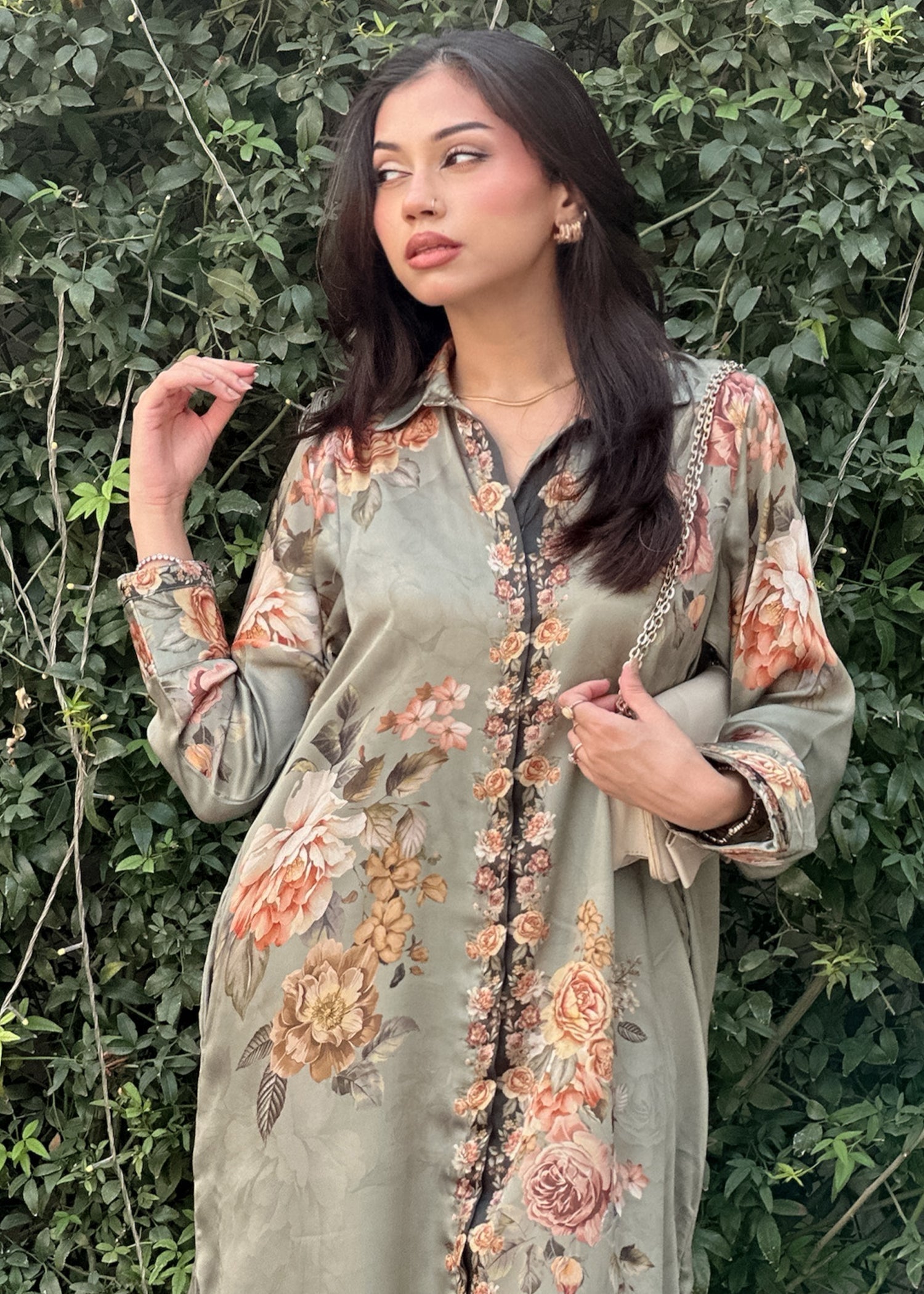 satin silk Kurta Set in Sage green