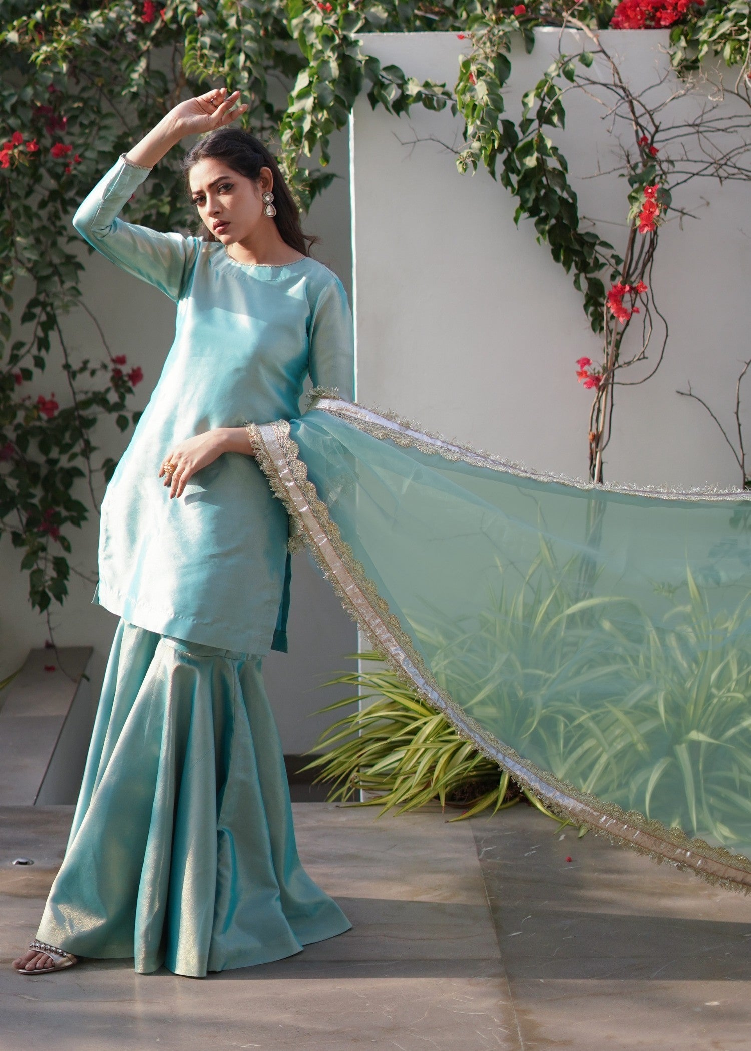 tissue Gharara in Aquamarine