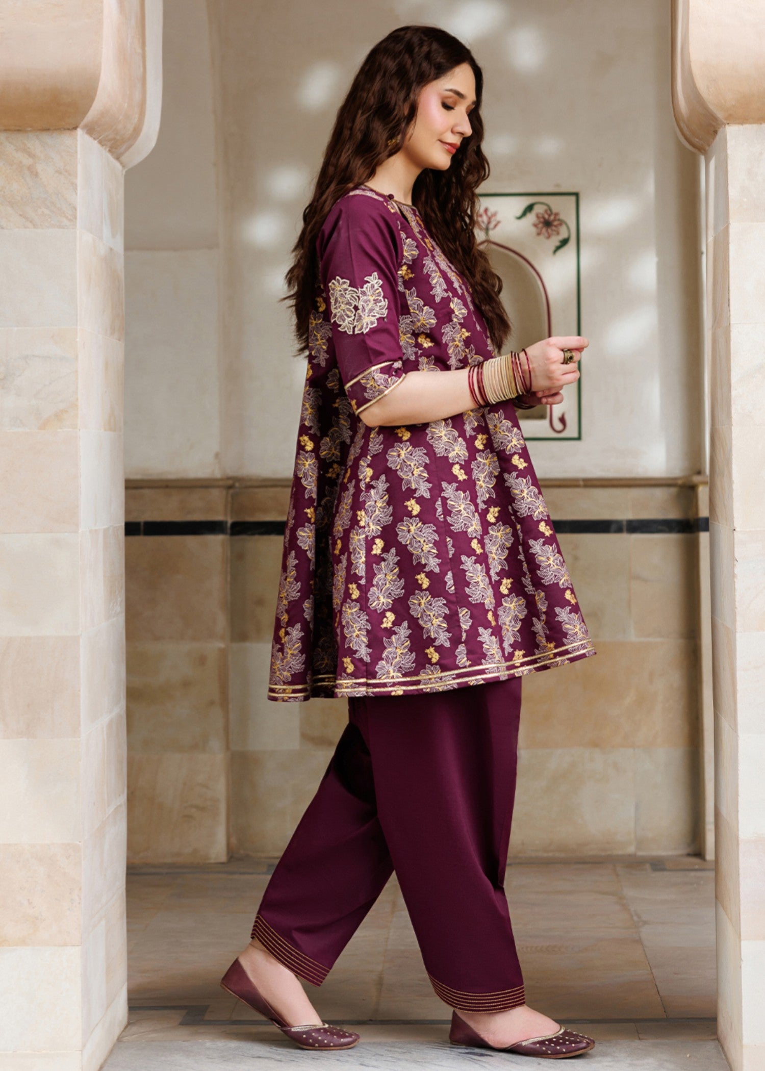 cotton Short Frock in Plum