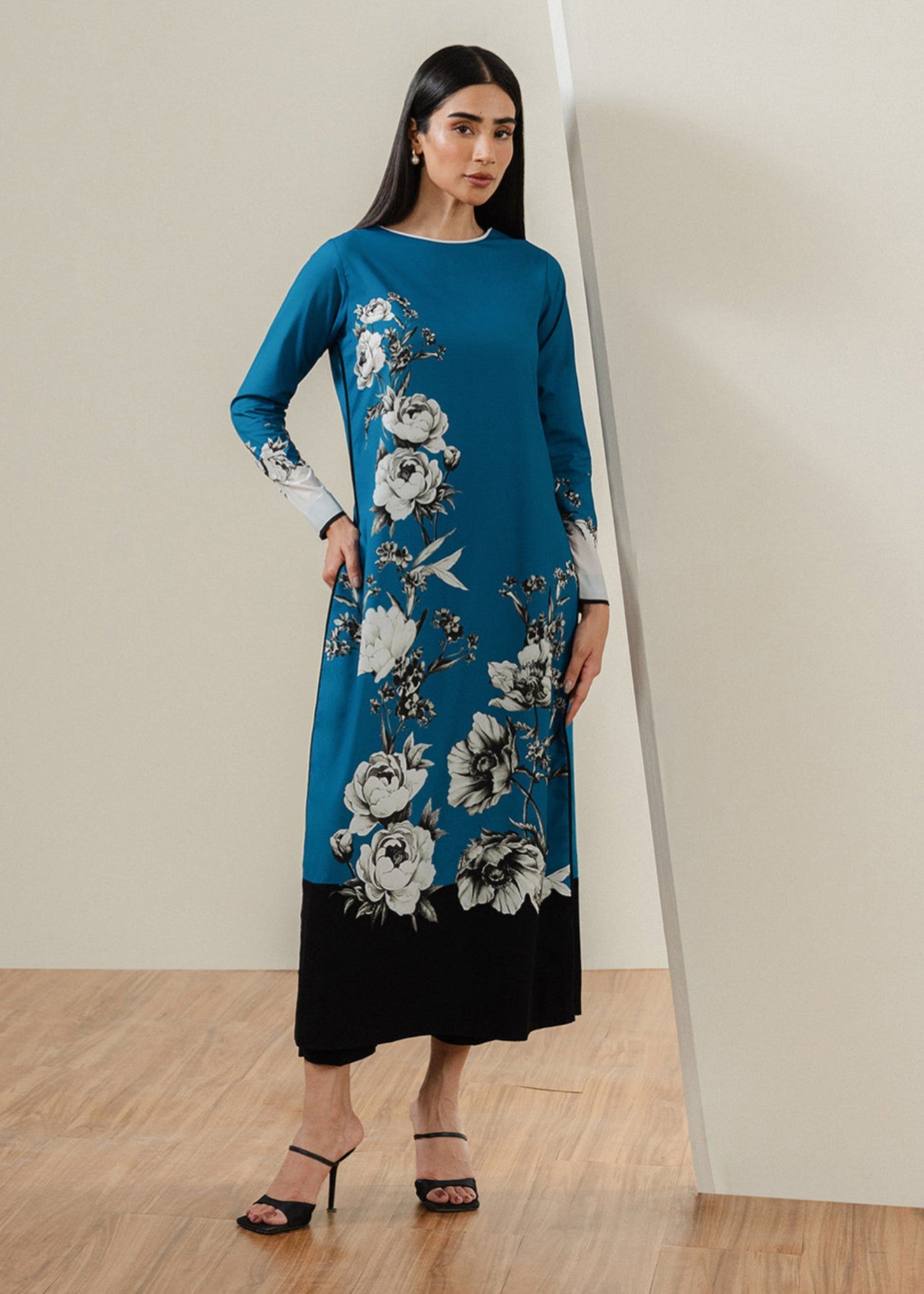 poly lawn Kurta Set in Ocean blue