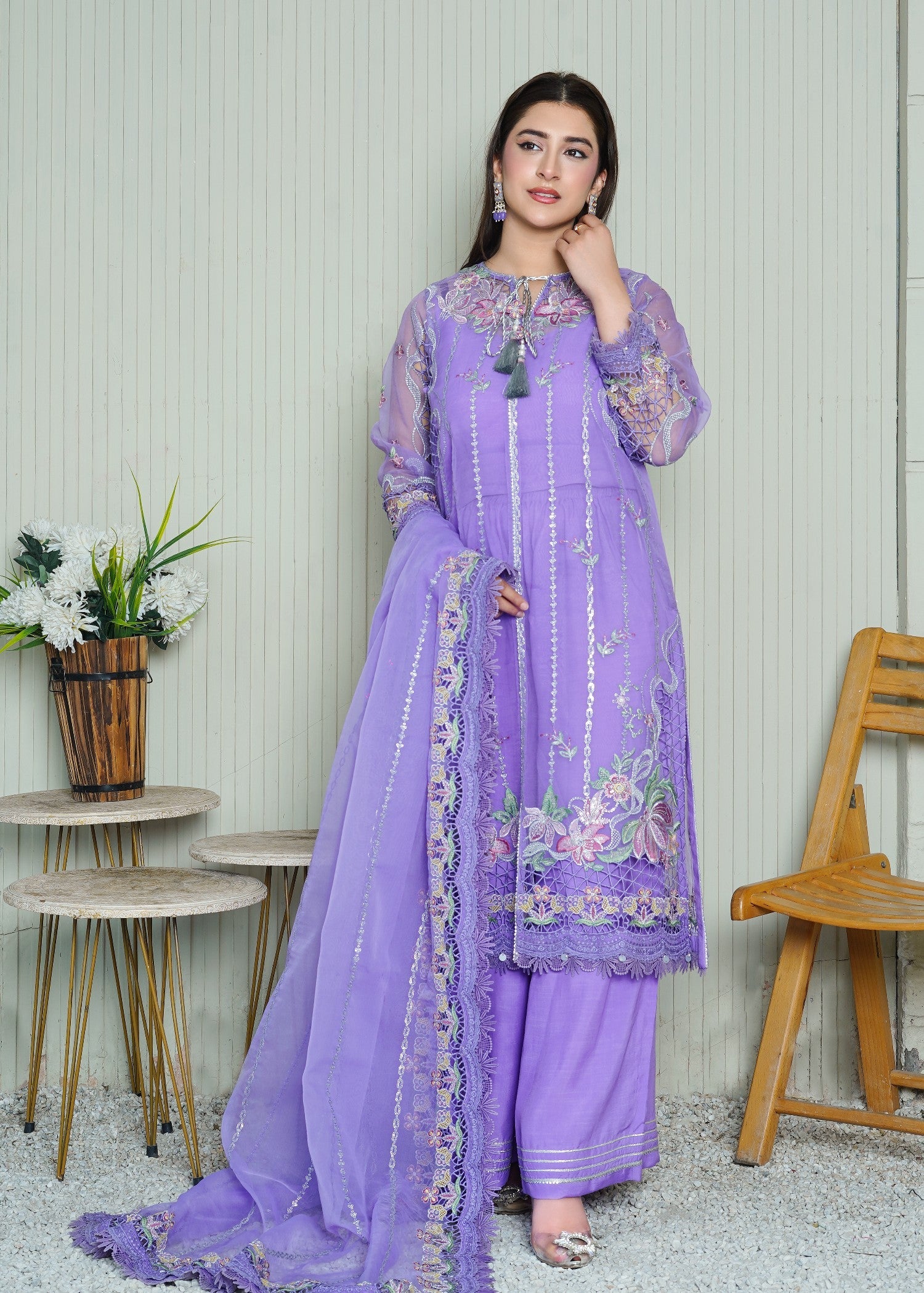 organza Kurta Set in Lupine