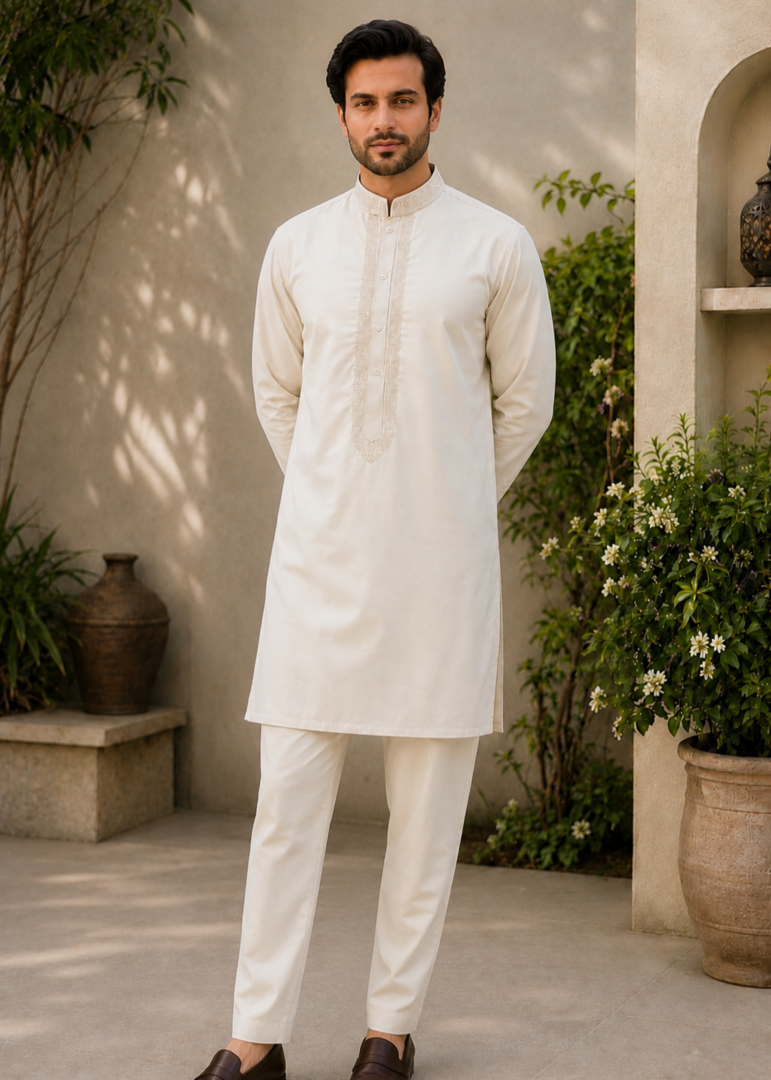 wash & wear Kurta Set in Off-white by Dulha Fashion House