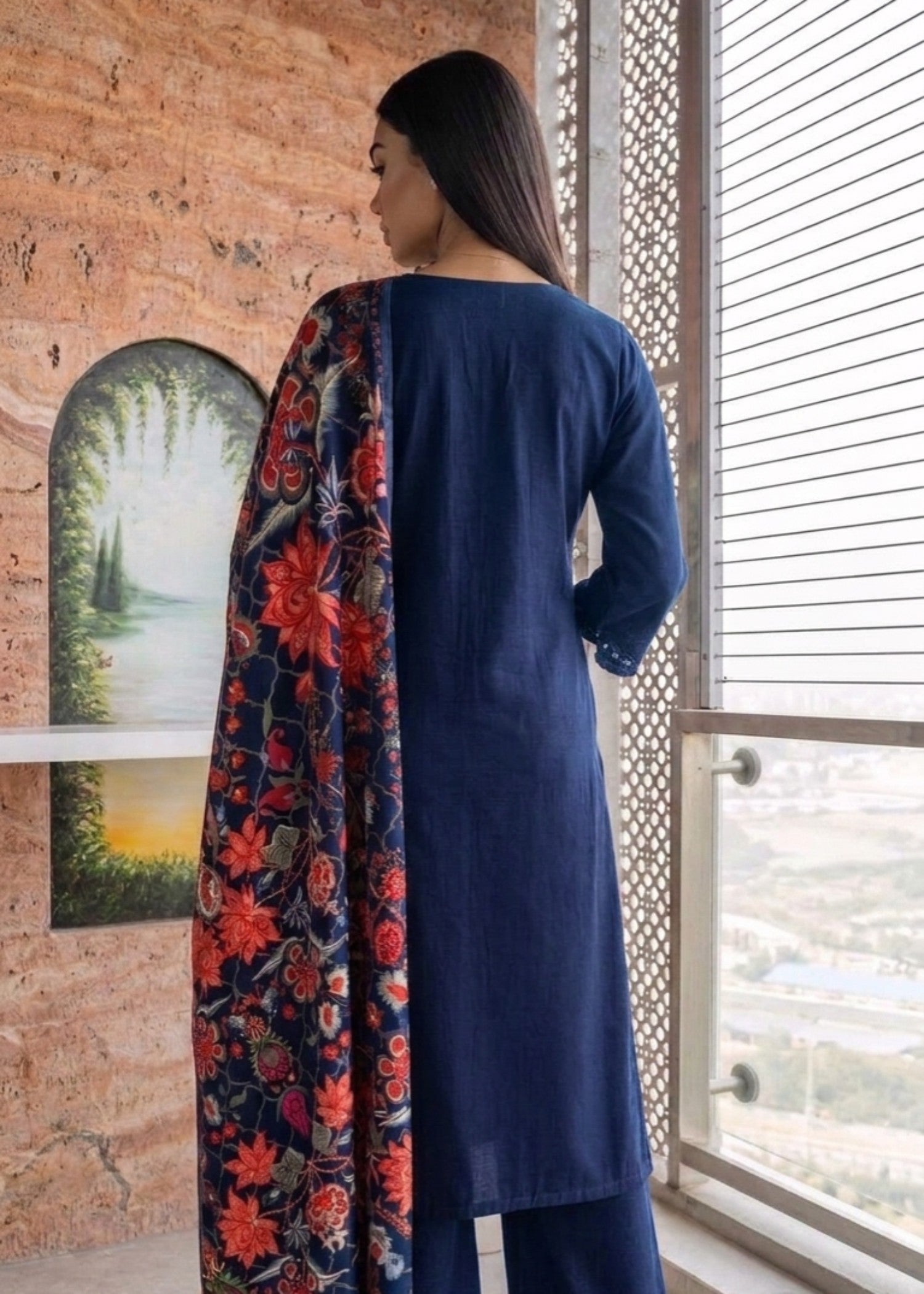 dhanak Kurta Set in Midnight blue