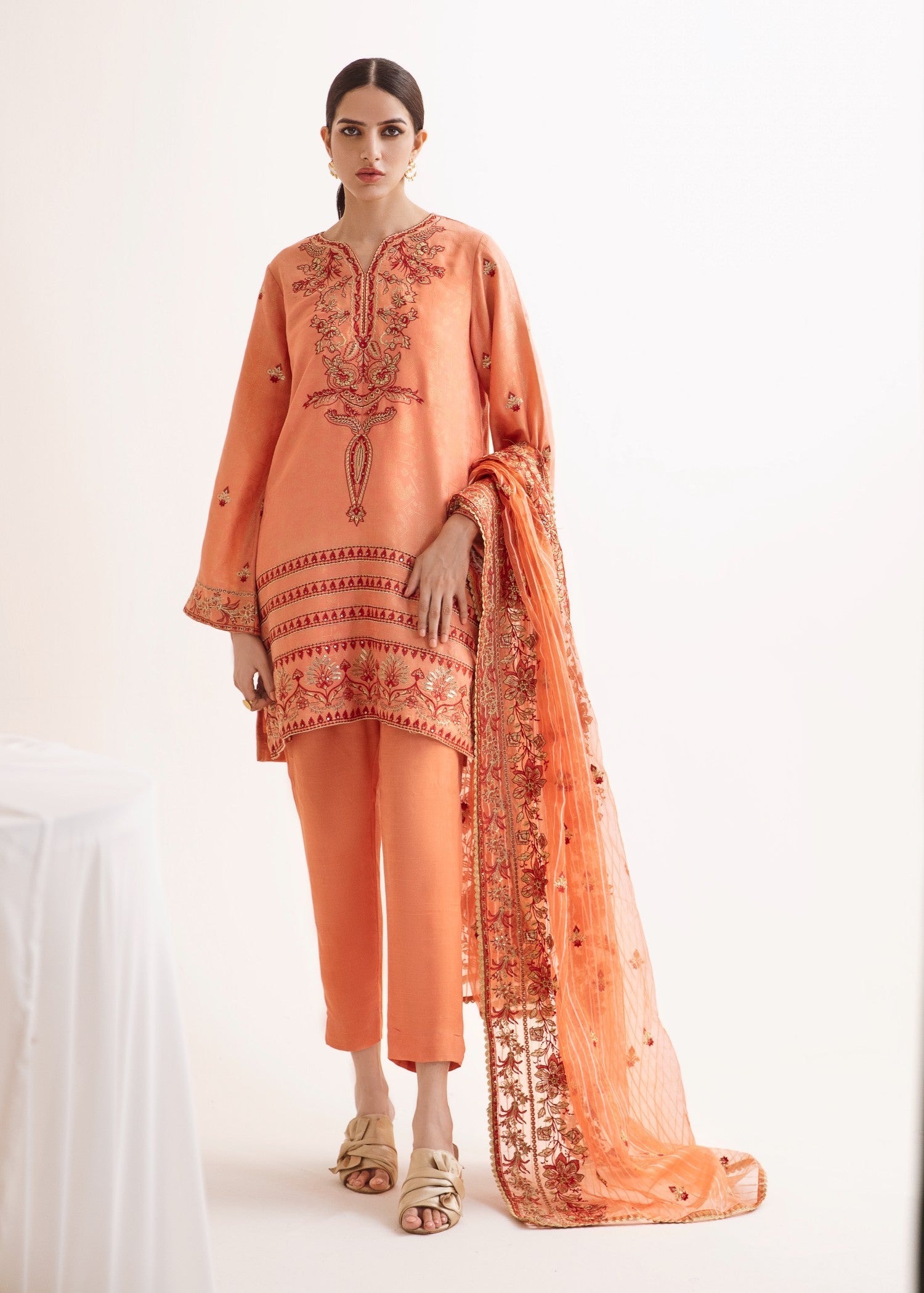 jacquard Unstitched in Peach orange