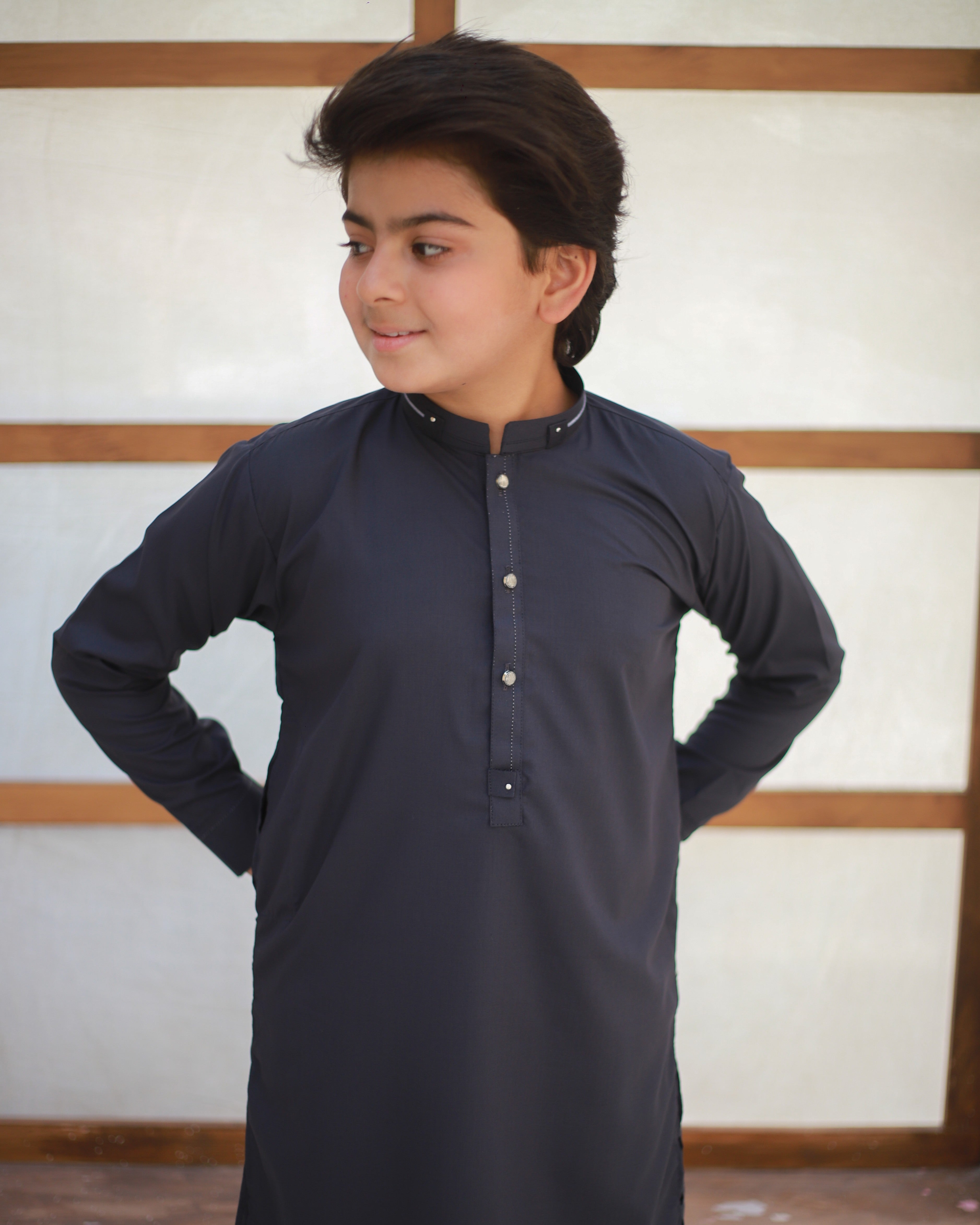 wash & wear Kurta Set in Graphite