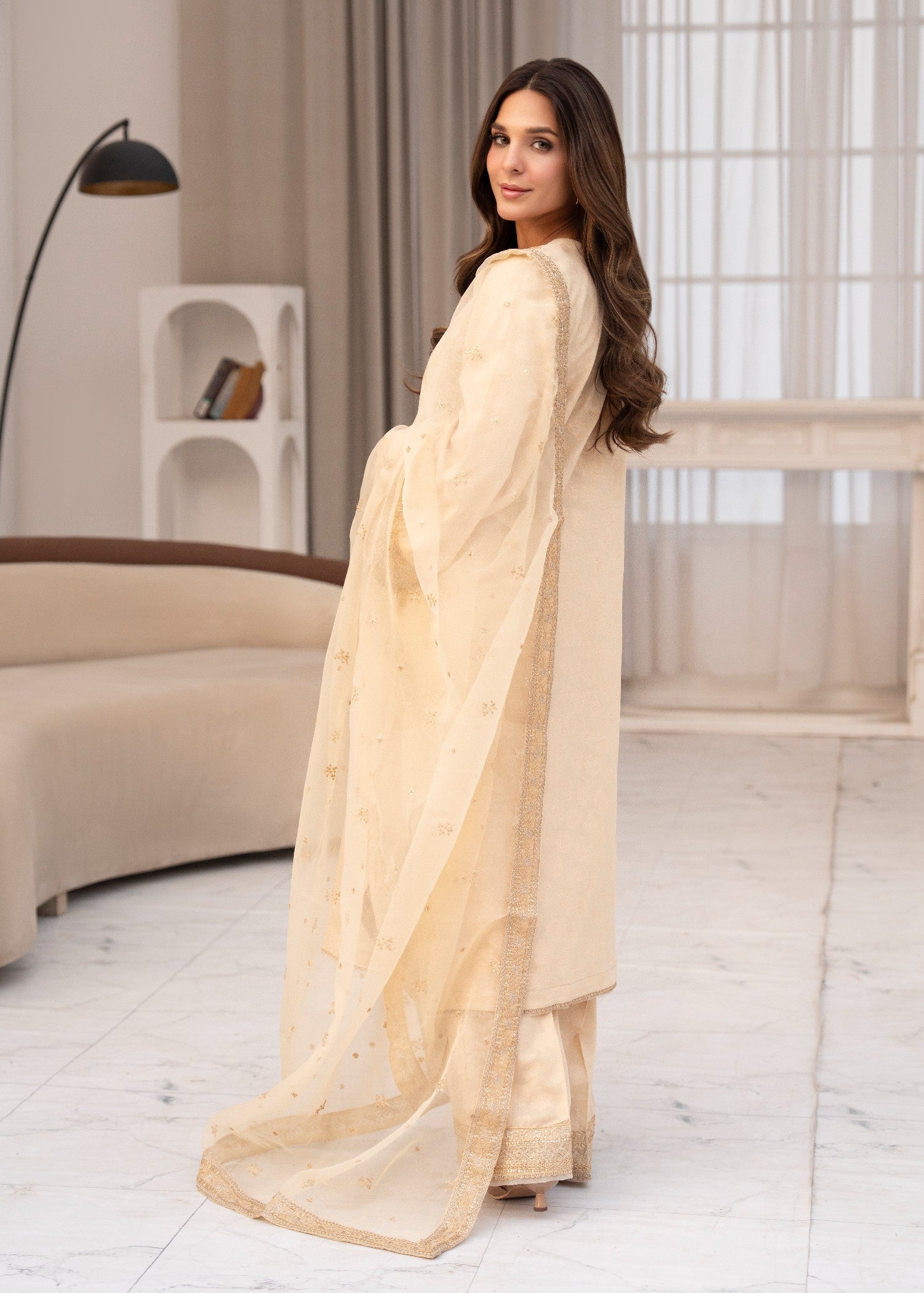 jacquard Kurta Set in Cream
