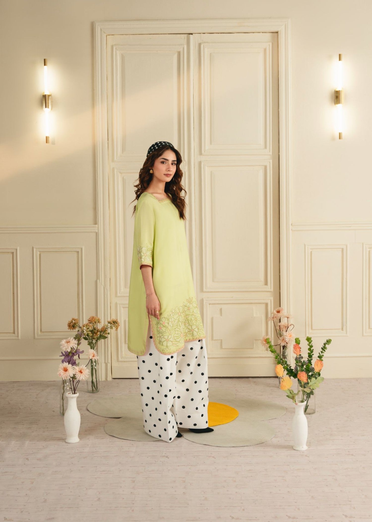 cotton Kurta Set in Lime green