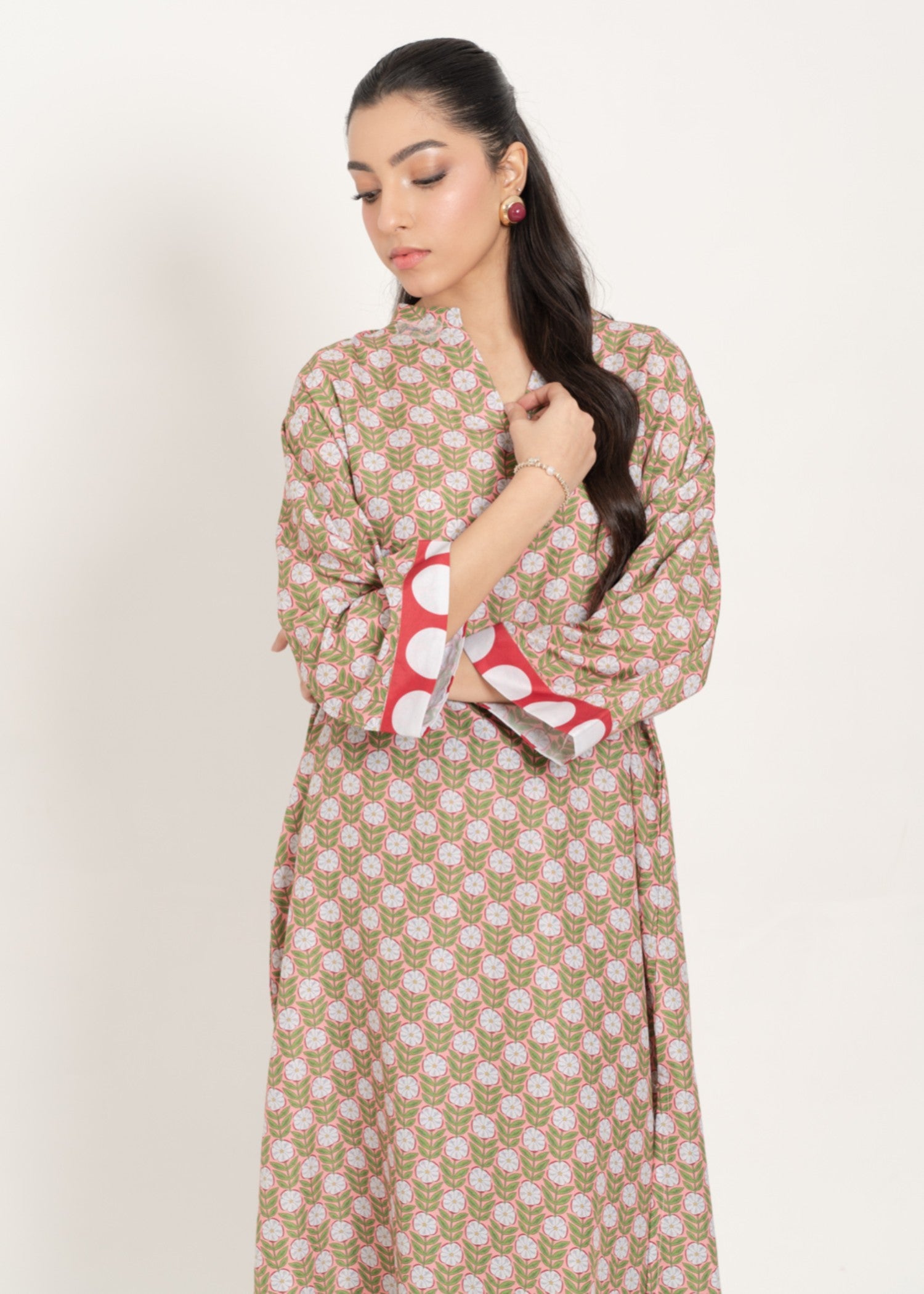 silk finish lawn Kurta Set in Wheat