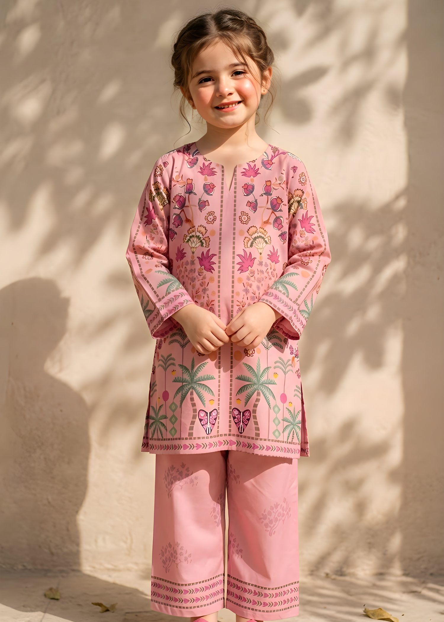 polyester crepe Kurta Set in Blush pink