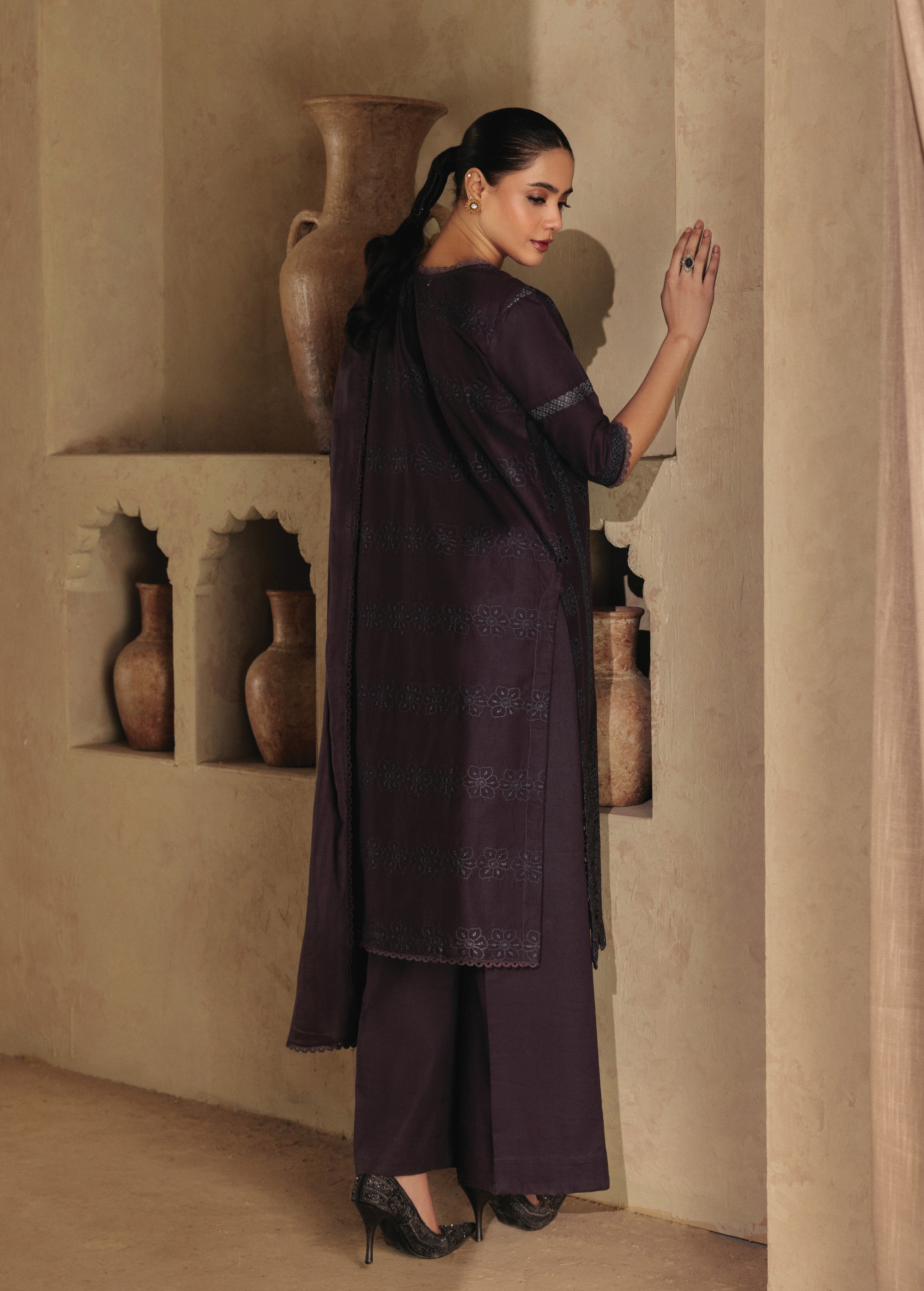 lawn Kurta Set in Egg plant