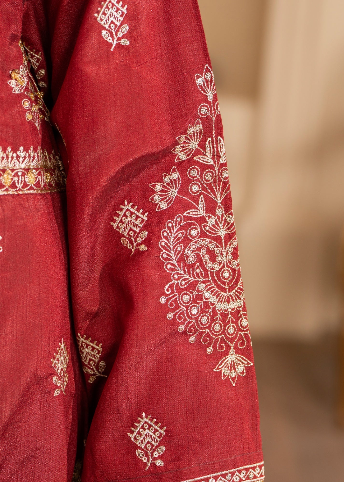 raw silk Maxi in Red