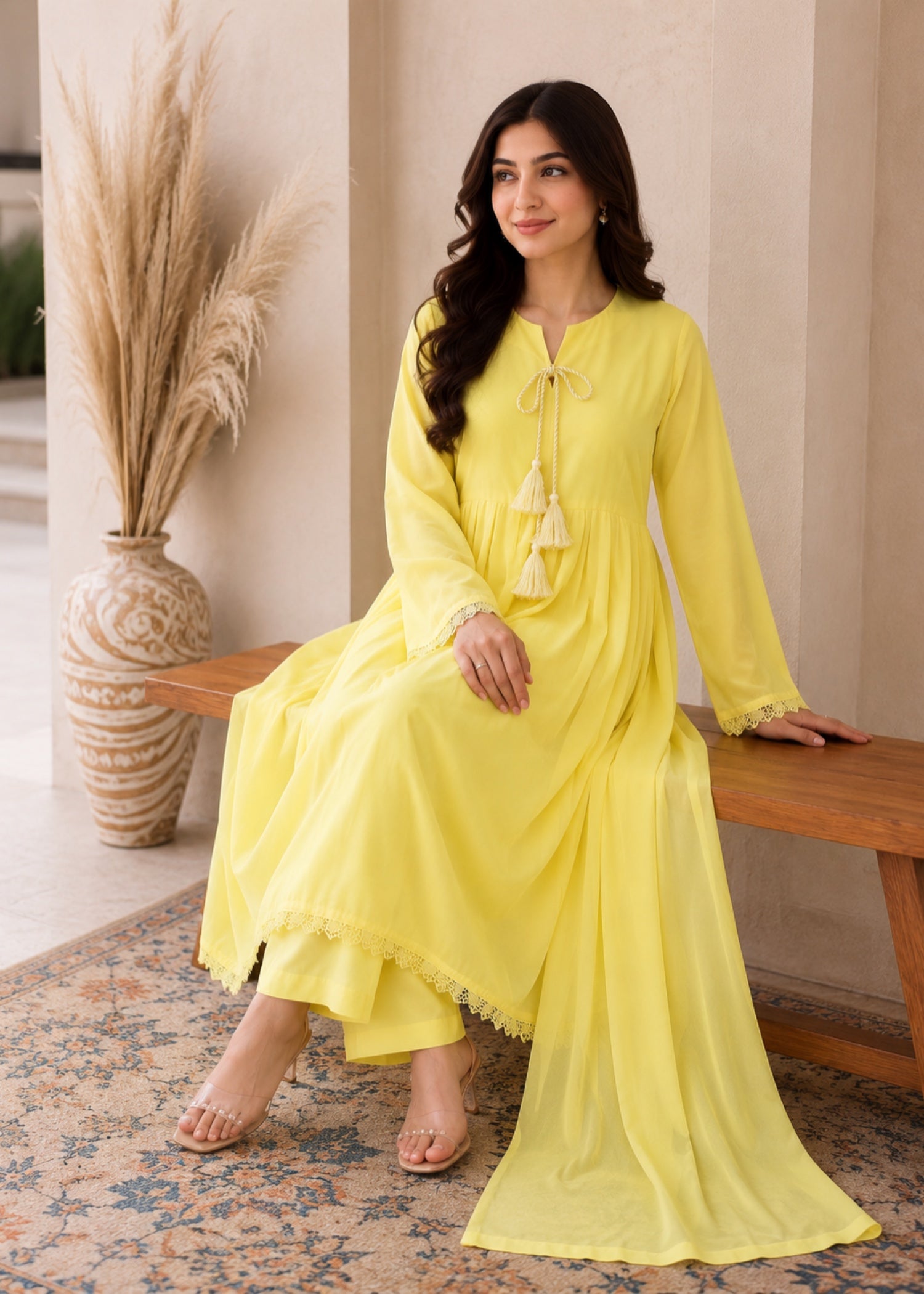 crinkle chiffon Maxi in Yellow
